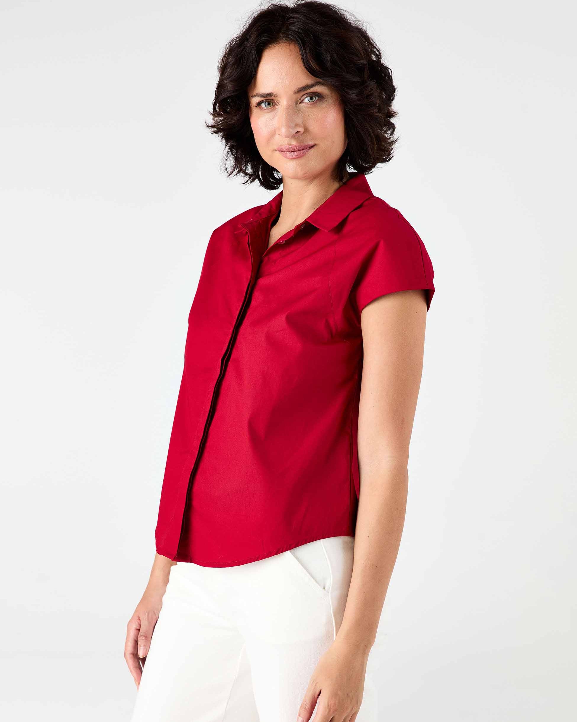 Laurel Poplin Shirt - Cherry