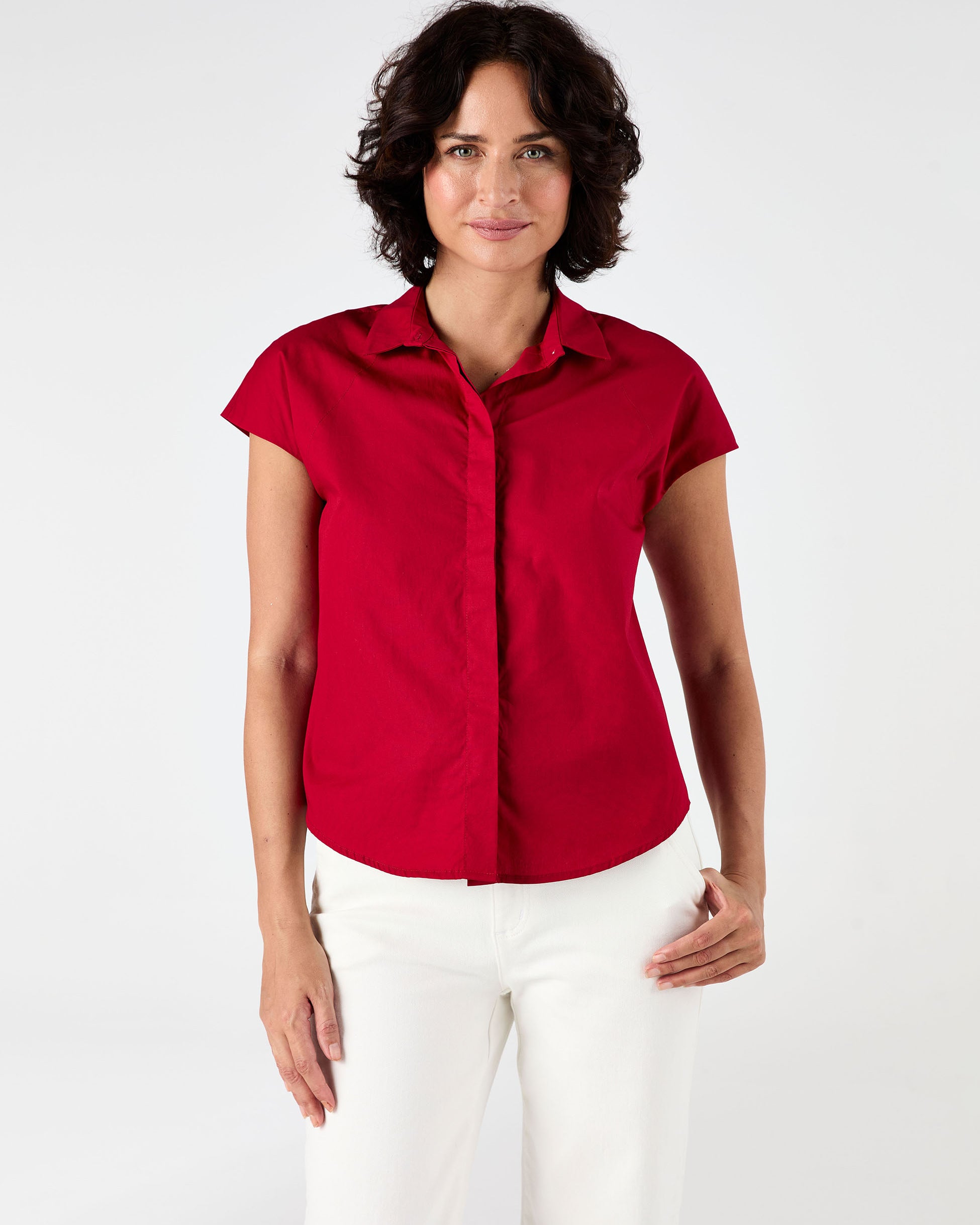 Laurel Poplin Shirt - Cherry