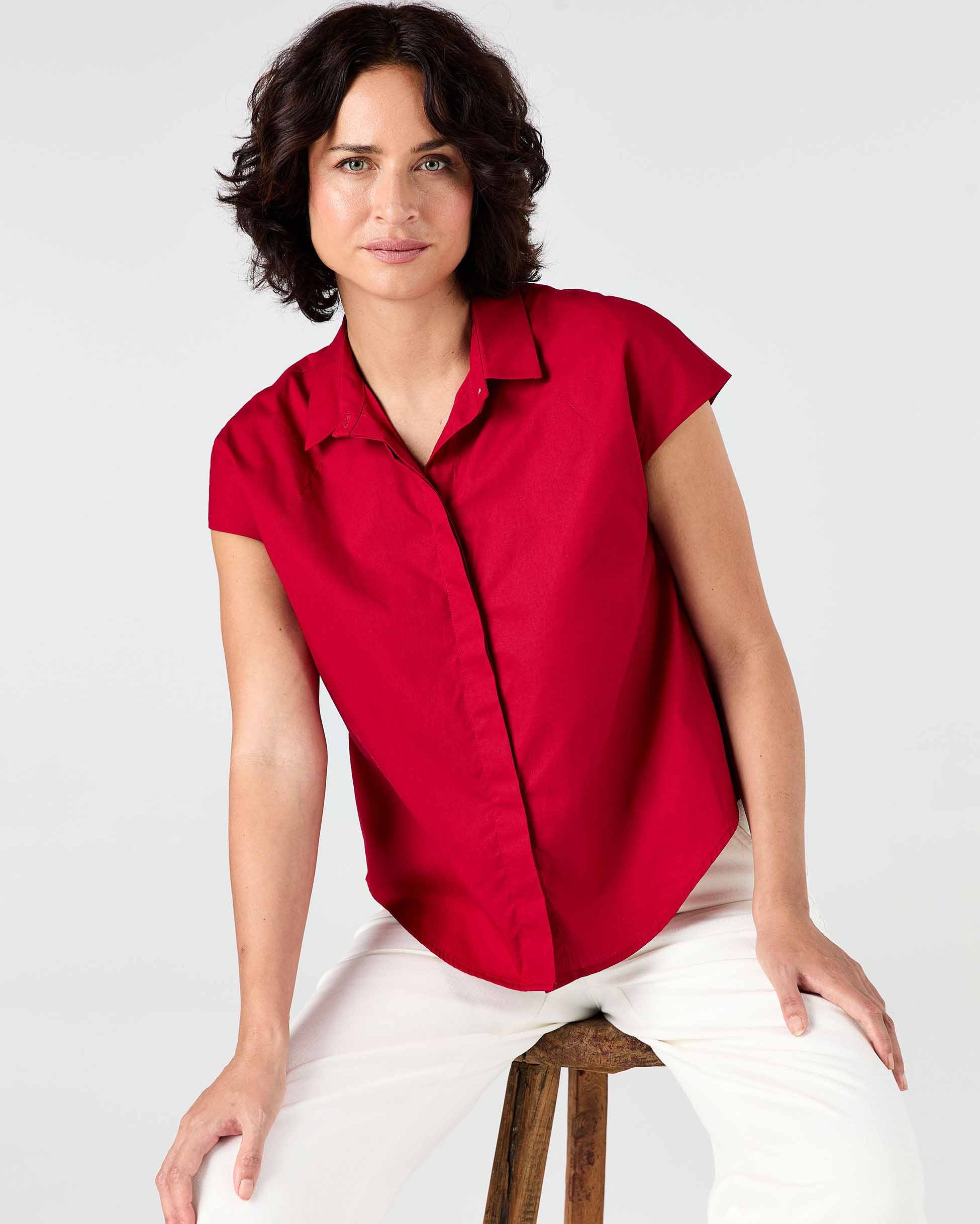 Laurel Poplin Shirt - Cherry