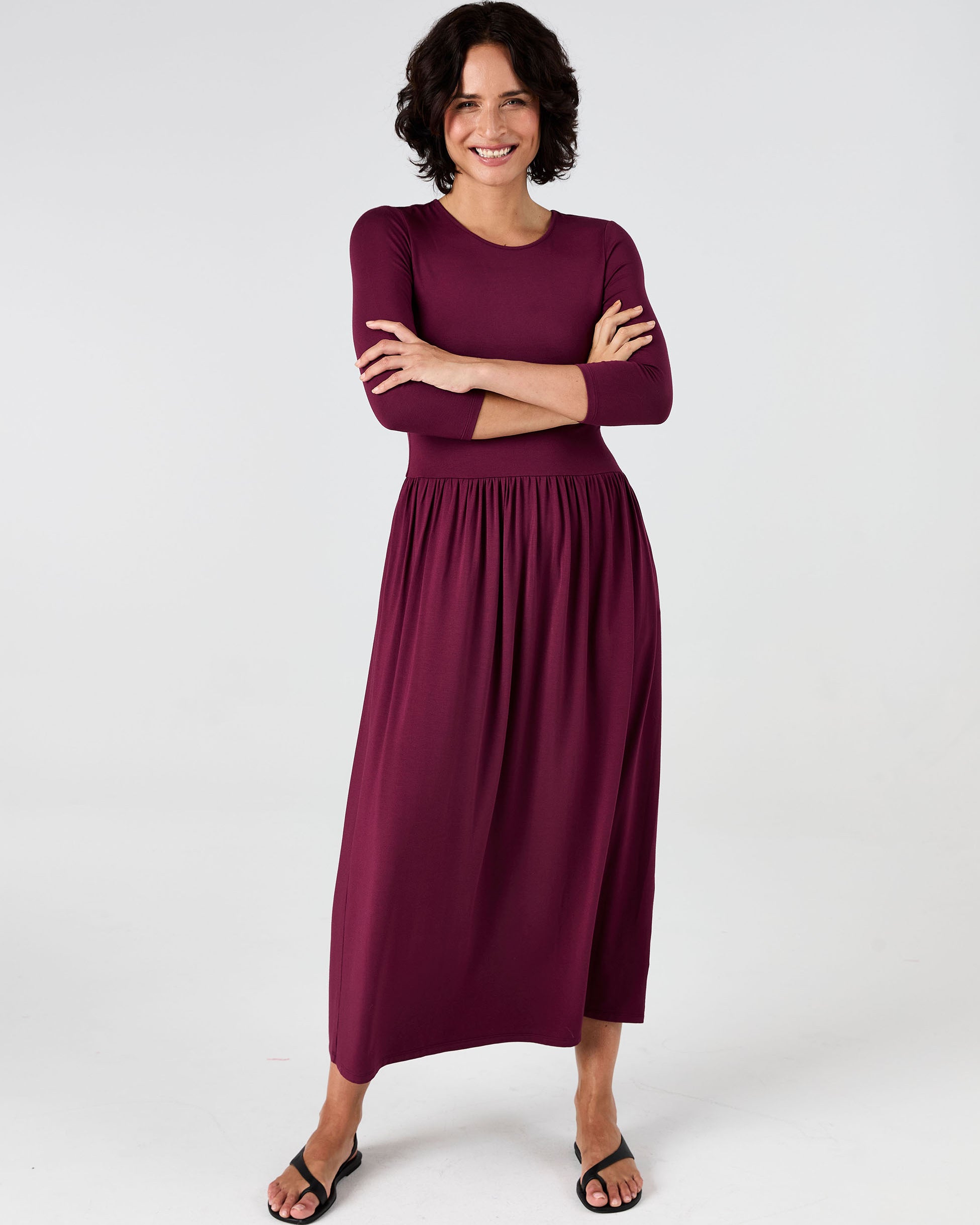 7/8 Sleeve Essential Maxi Dress - Ruby
