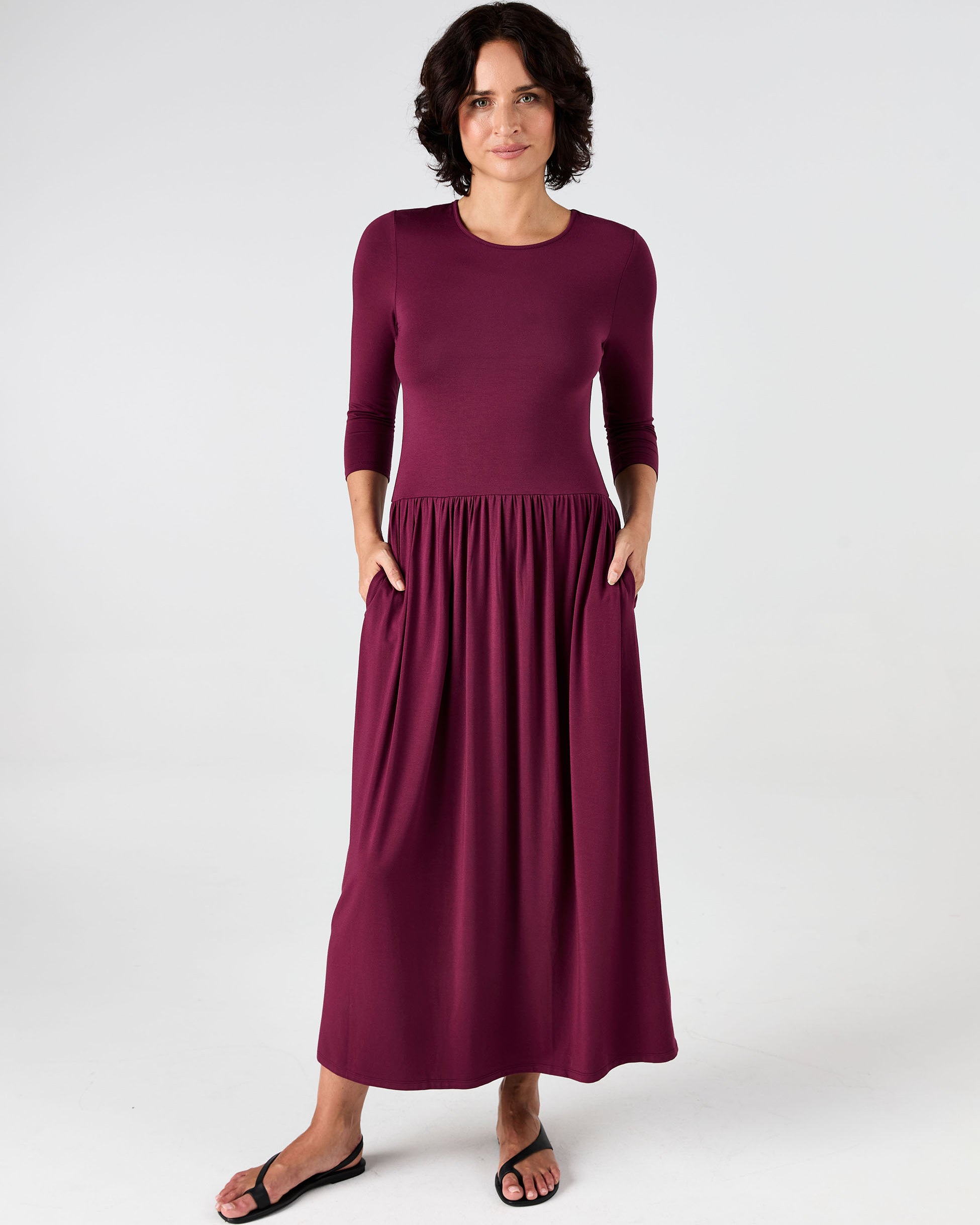 7/8 Sleeve Essential Maxi Dress - Ruby