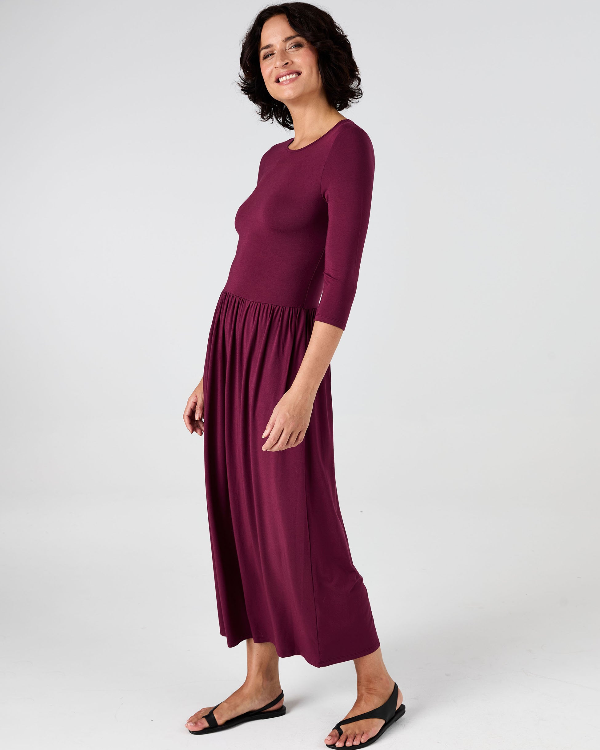 7/8 Sleeve Essential Maxi Dress - Ruby