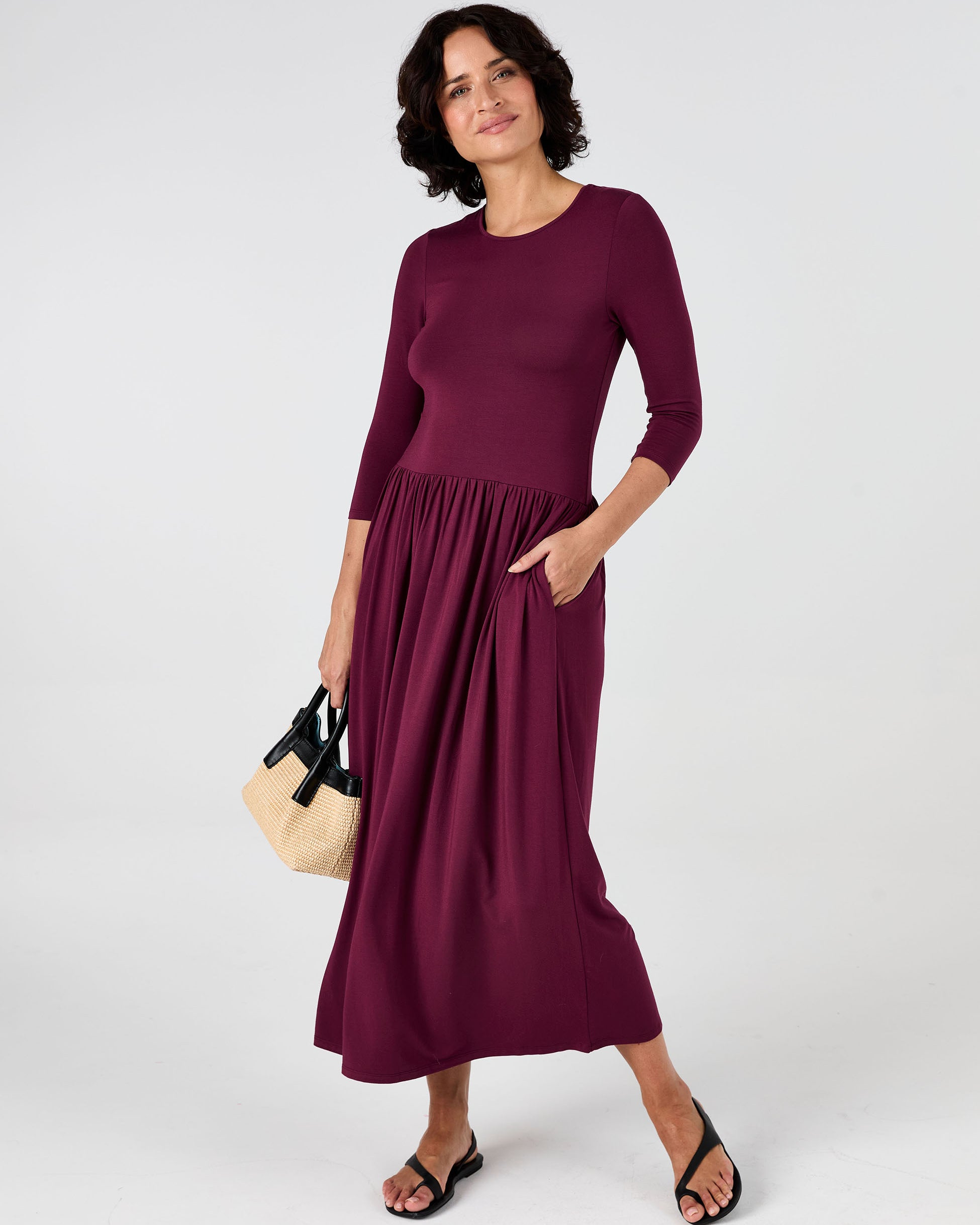 7/8 Sleeve Essential Maxi Dress - Ruby