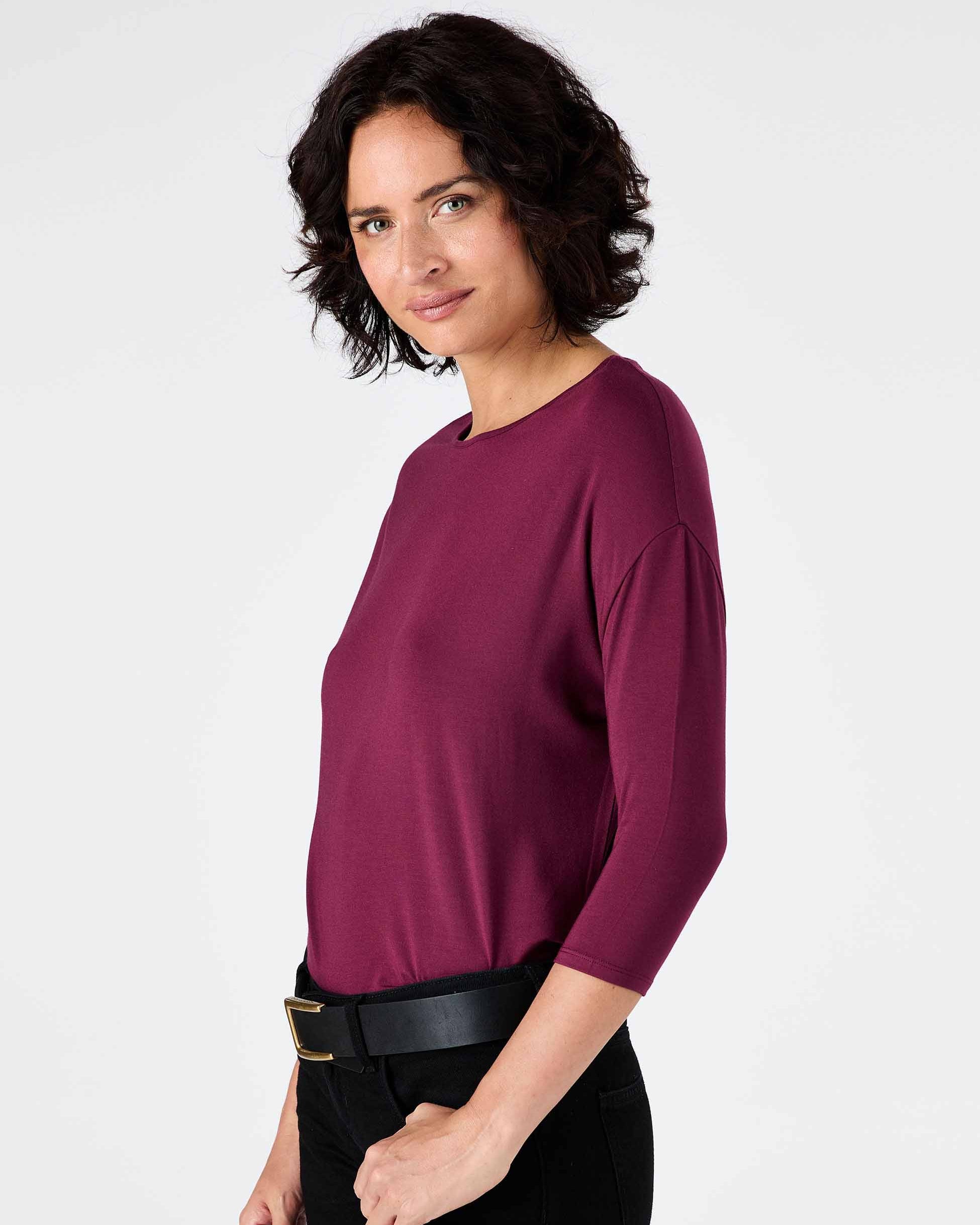 Modal Luxe Layer Tee 3/4 Sleeve - Ruby