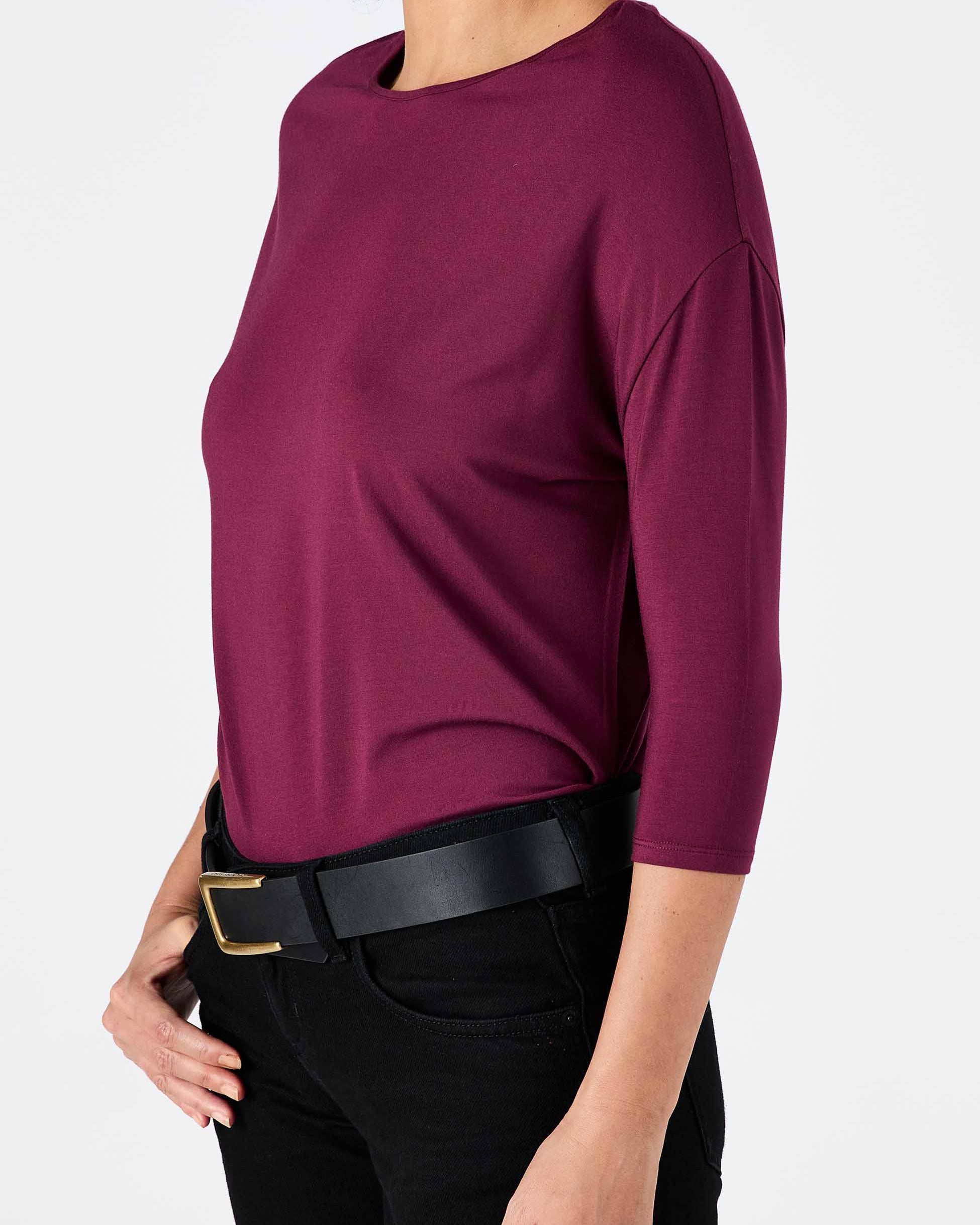 Modal Luxe Layer Tee 3/4 Sleeve - Ruby