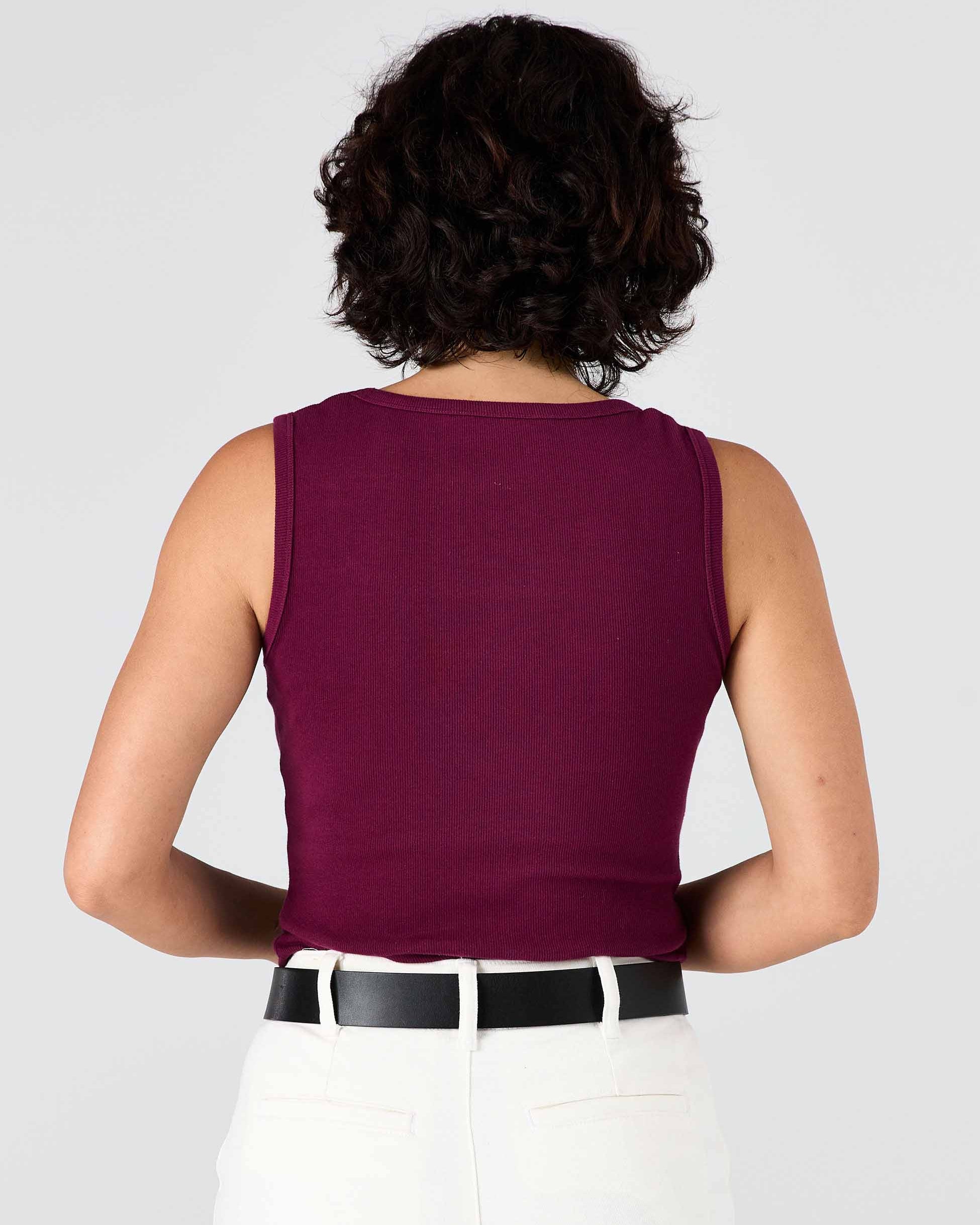 Rib Square Neck Tank - Ruby