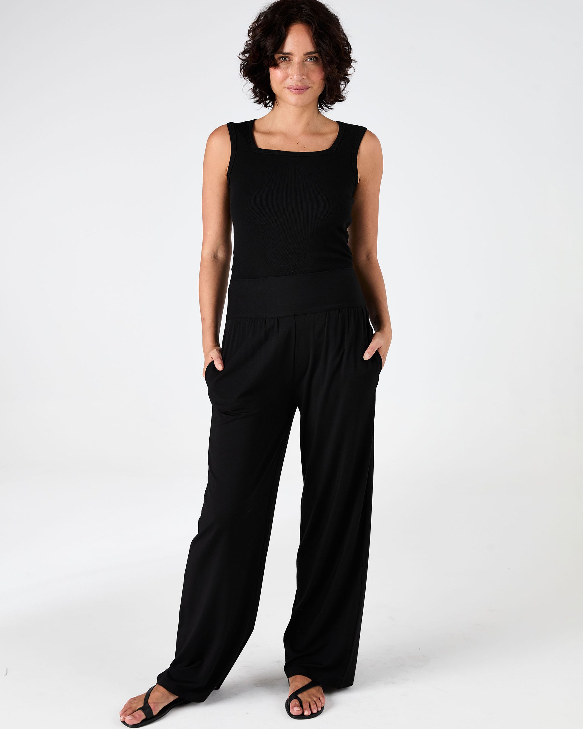 Rib Square Neck Tank - Black