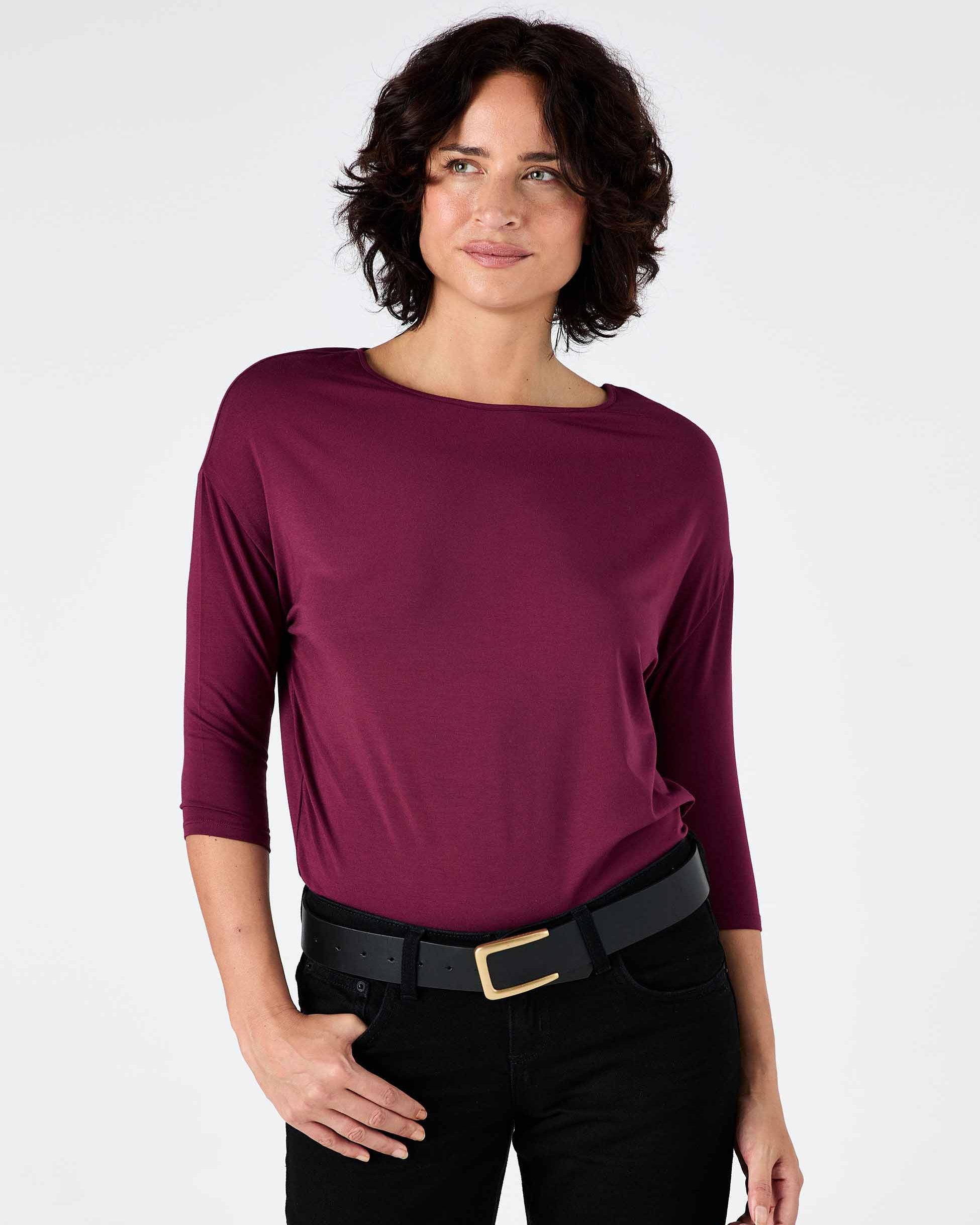 Modal Luxe Layer Tee 3/4 Sleeve - Ruby