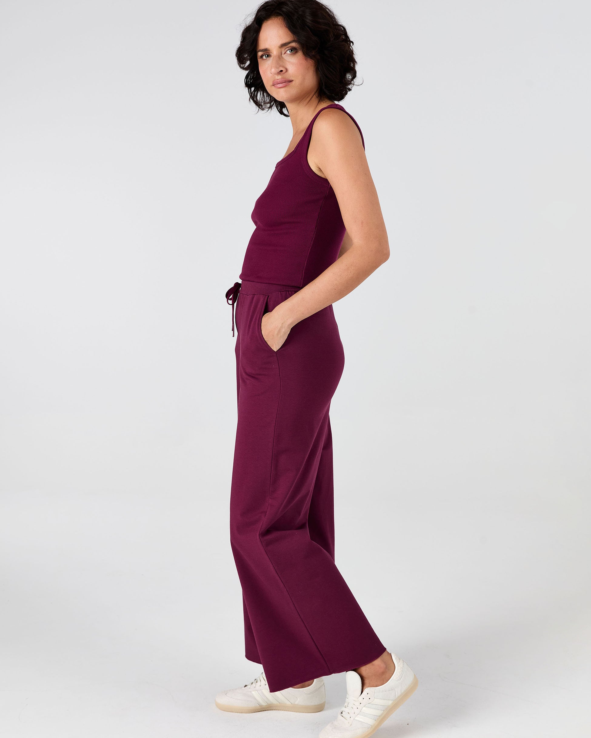 Classic Wide Leg Sweat Pants - Ruby