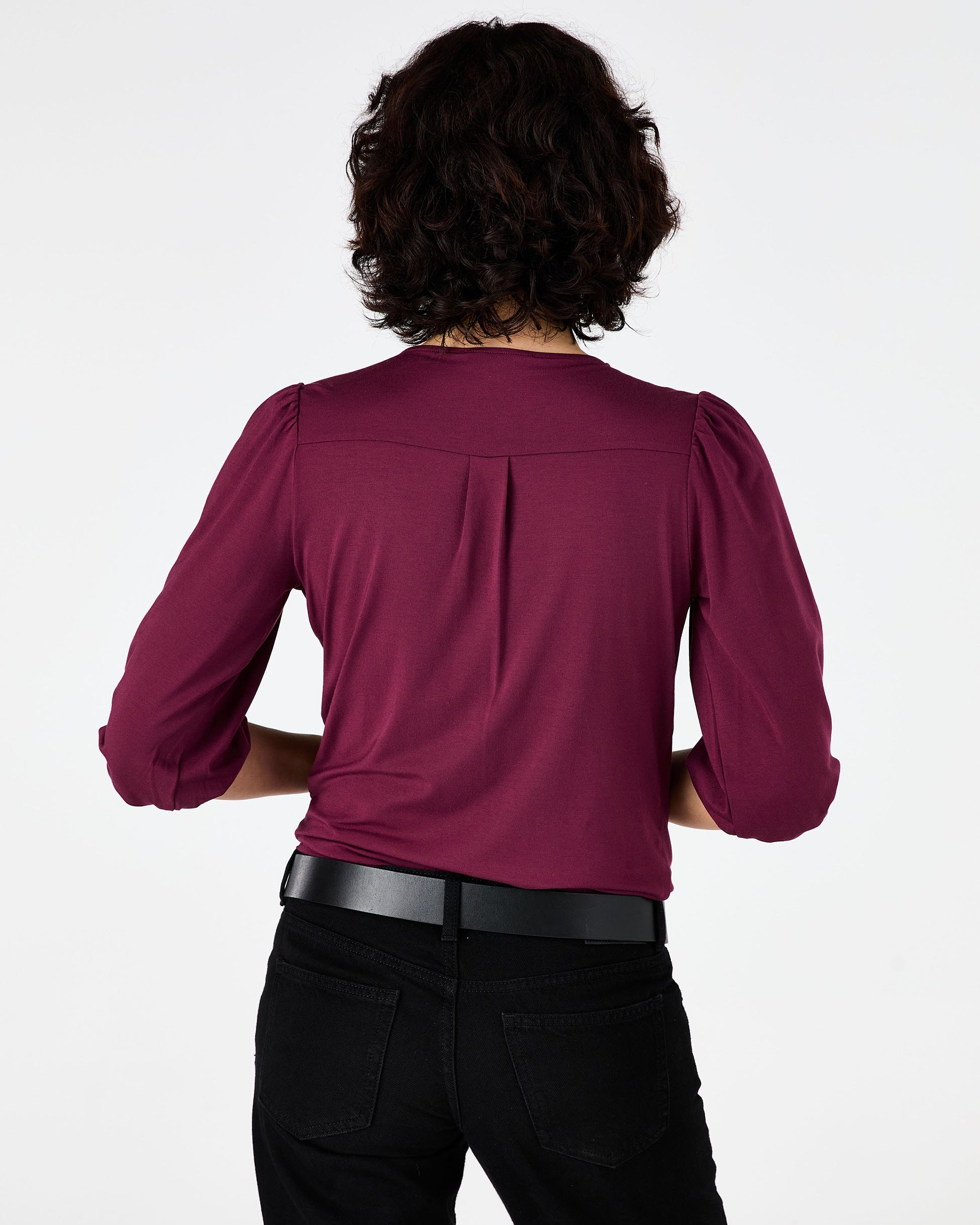 Athena 7/8 Sleeve Drape Top - Ruby