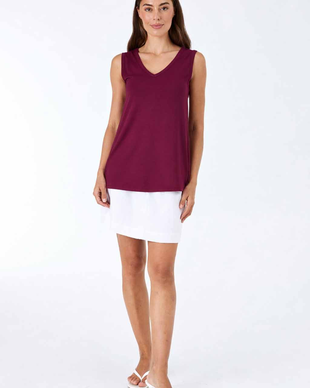 V Neck Swing Top - Ruby