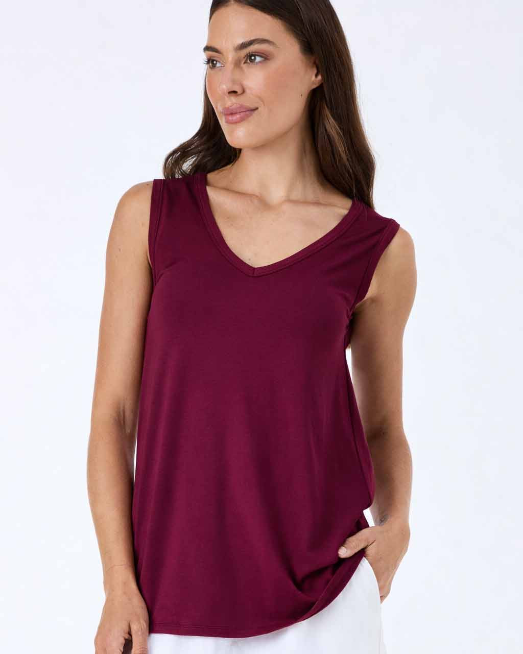 V Neck Swing Top - Ruby