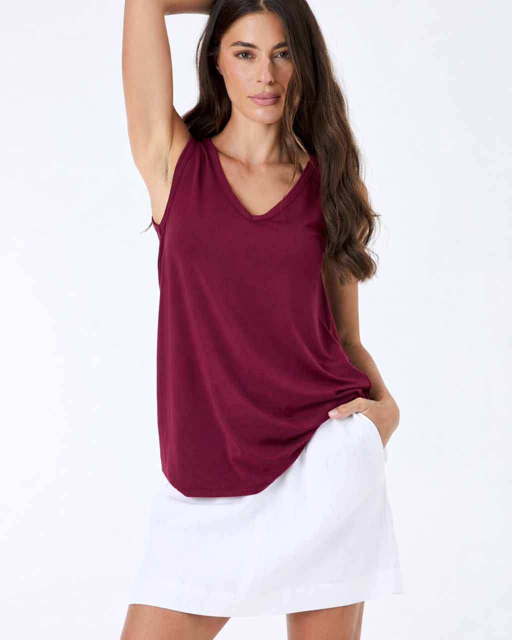 V Neck Swing Top - Ruby