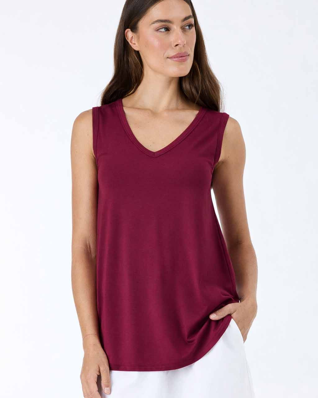 V Neck Swing Top - Ruby