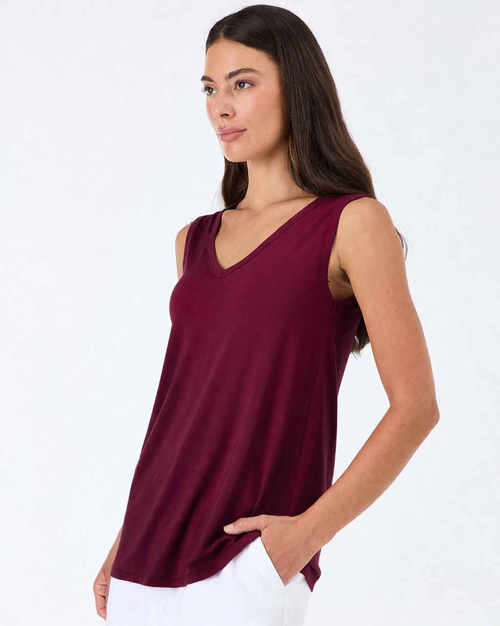 V Neck Swing Top - Ruby