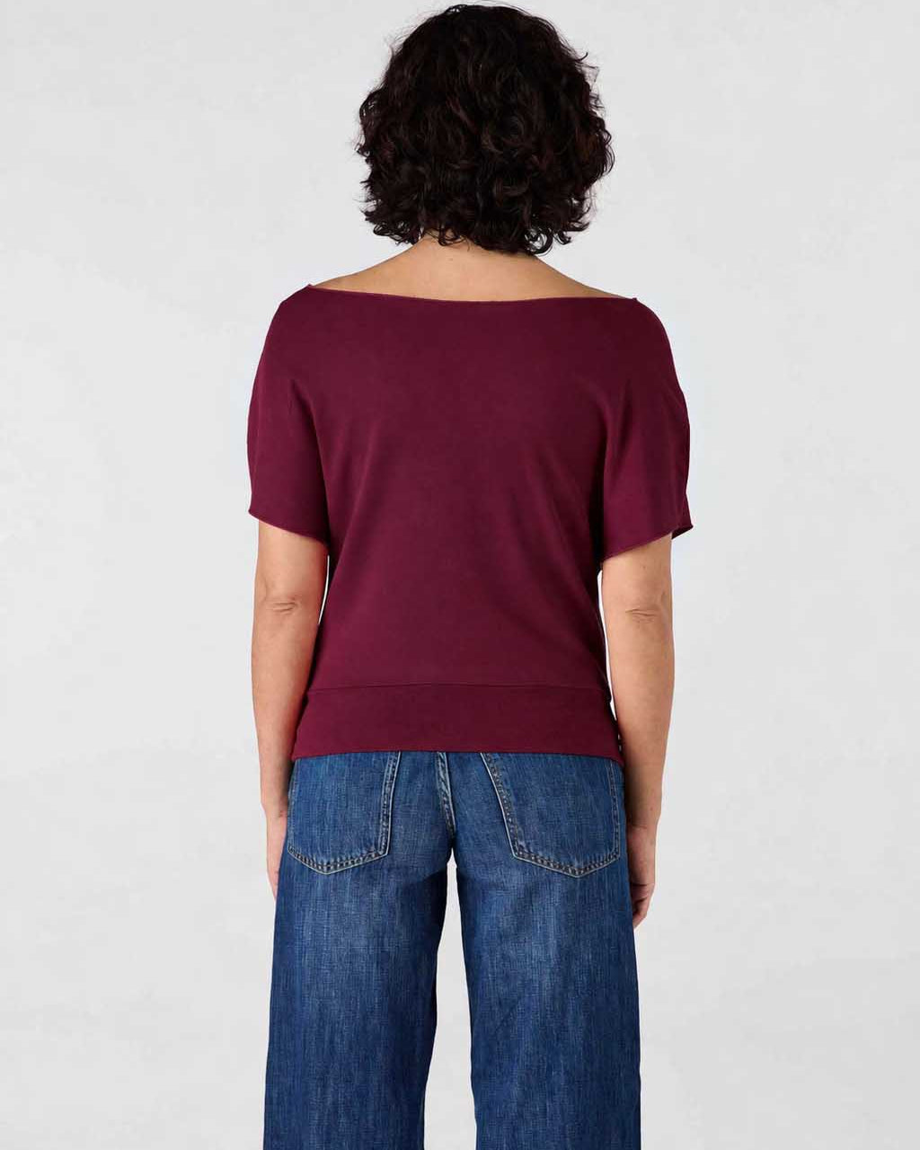 French Terry Short sleeve Off Shoulder Sweatshirt - Ruby