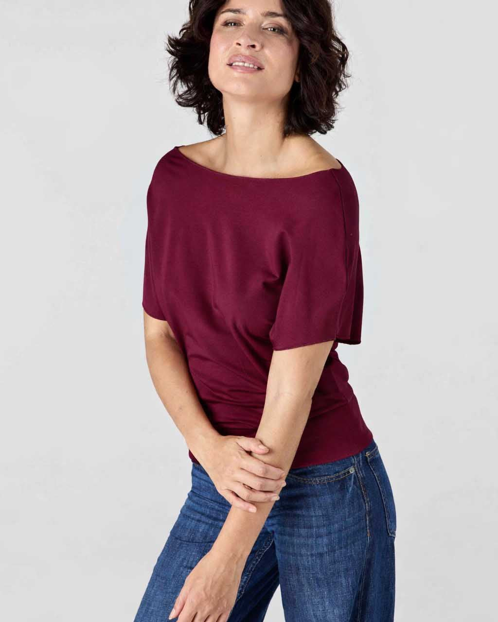 French Terry Short sleeve Off Shoulder Sweatshirt - Ruby