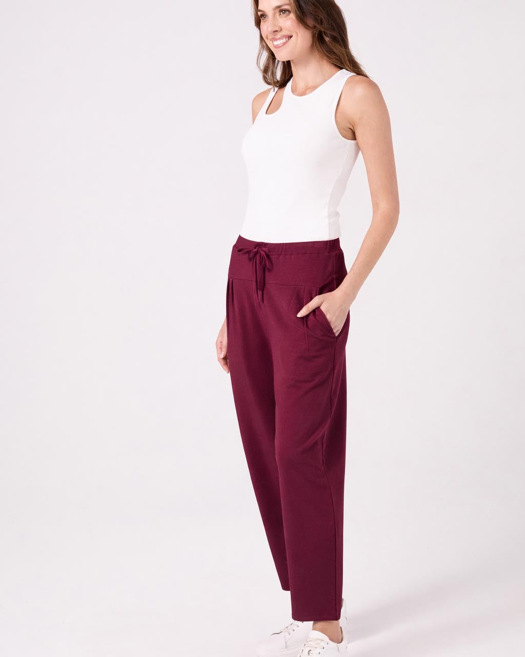 Kyoto Ankle Length French Terry Jogger - Ruby