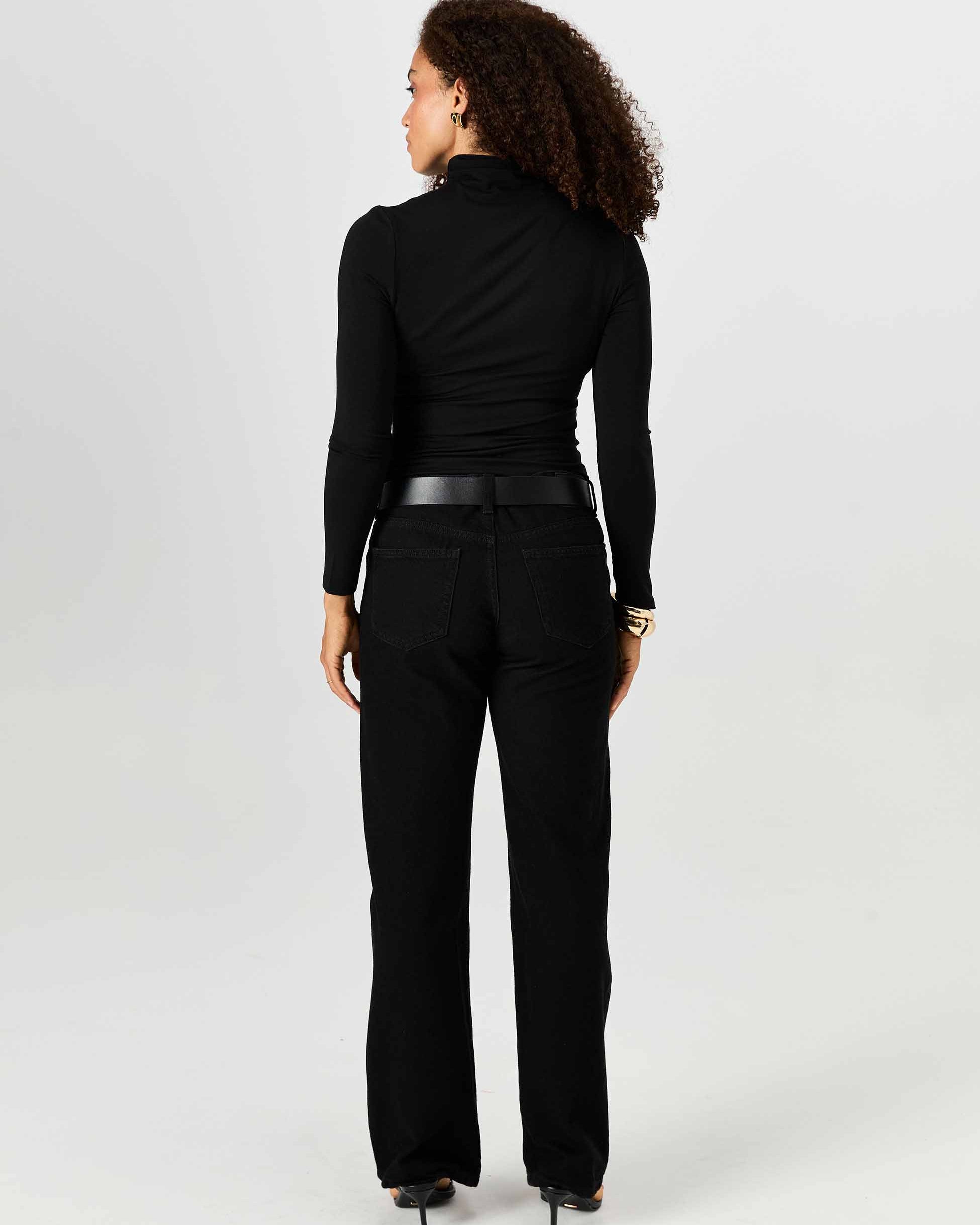 High Neck Modal Long Sleeve Top - Black