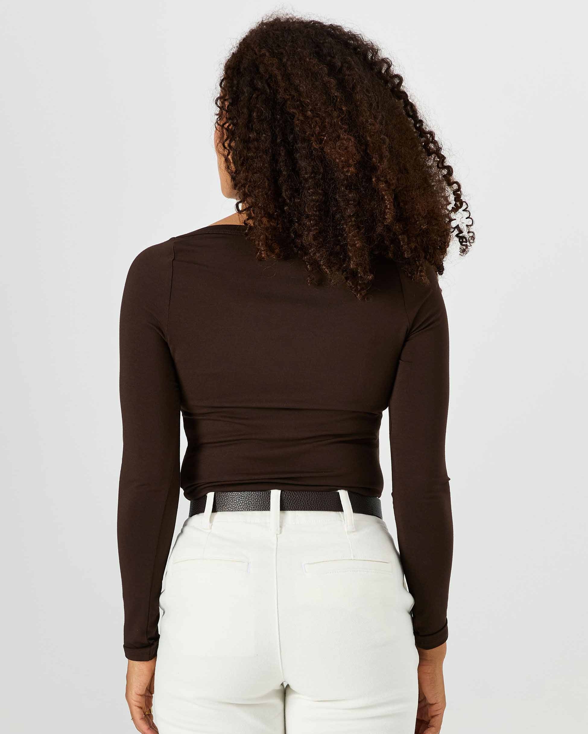 Ela Long Sleeve Top - Coffee Bean