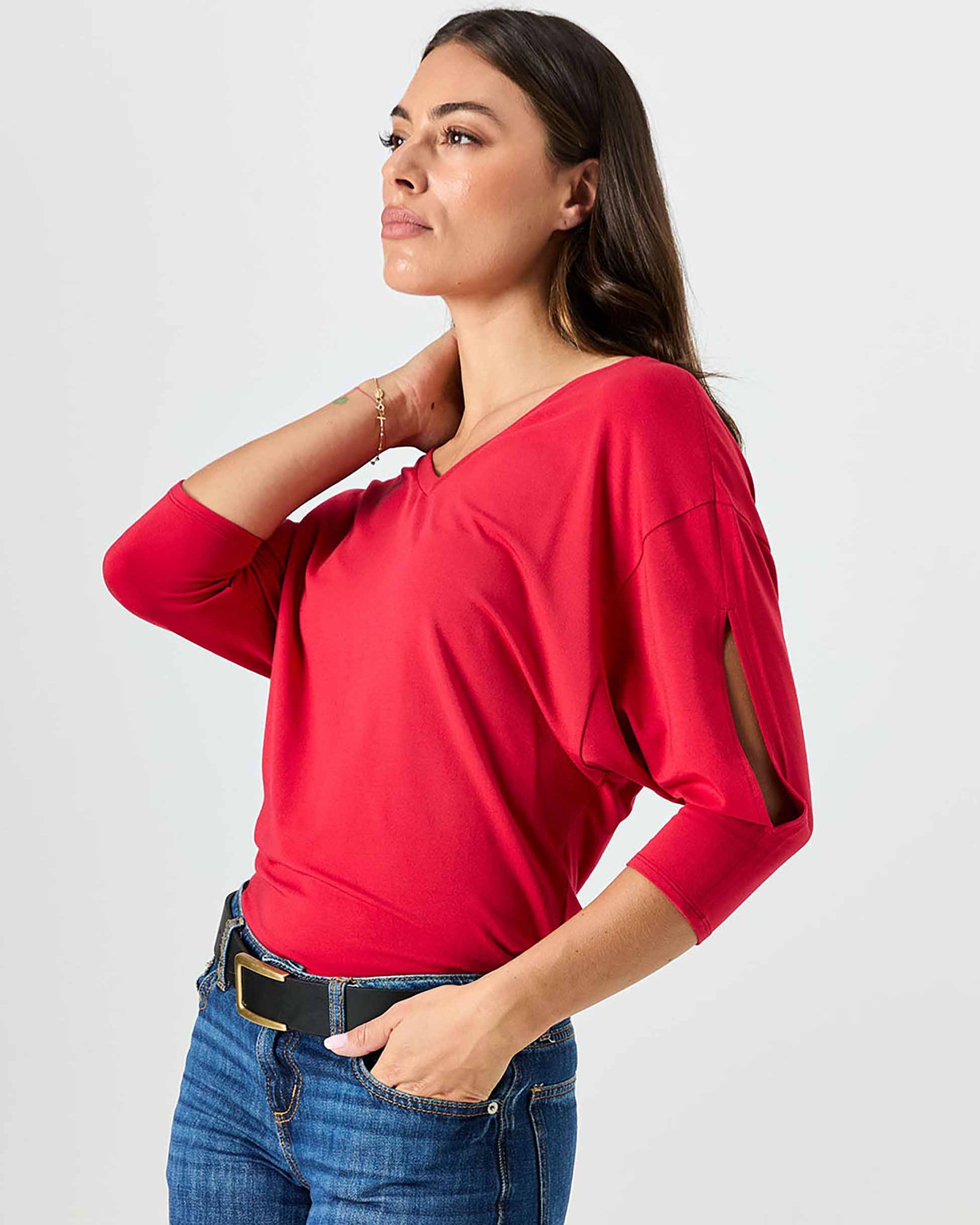 Lena 3/4 Sleeve Tee - Cherry