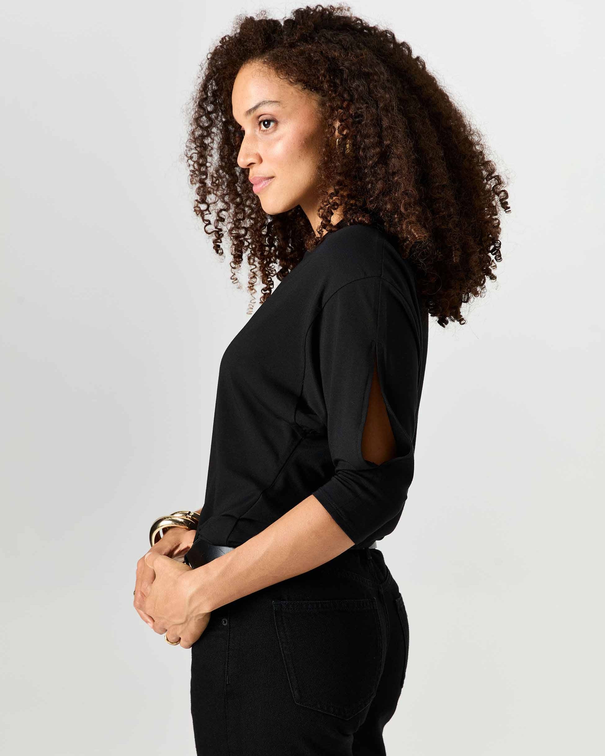 Lena 3/4 Sleeve Tee - Black