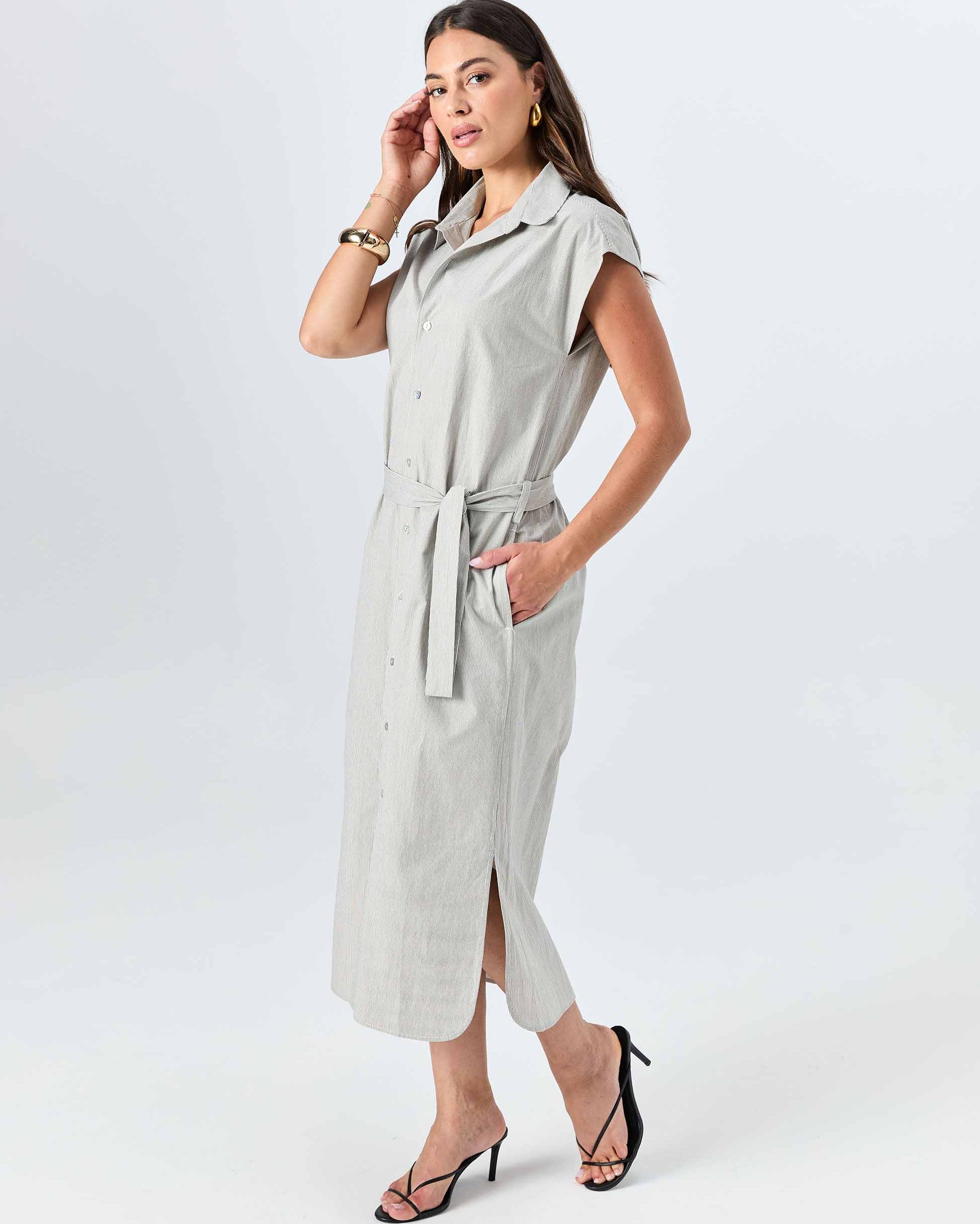 Poplin Shirt Dress - Black & White Stripe