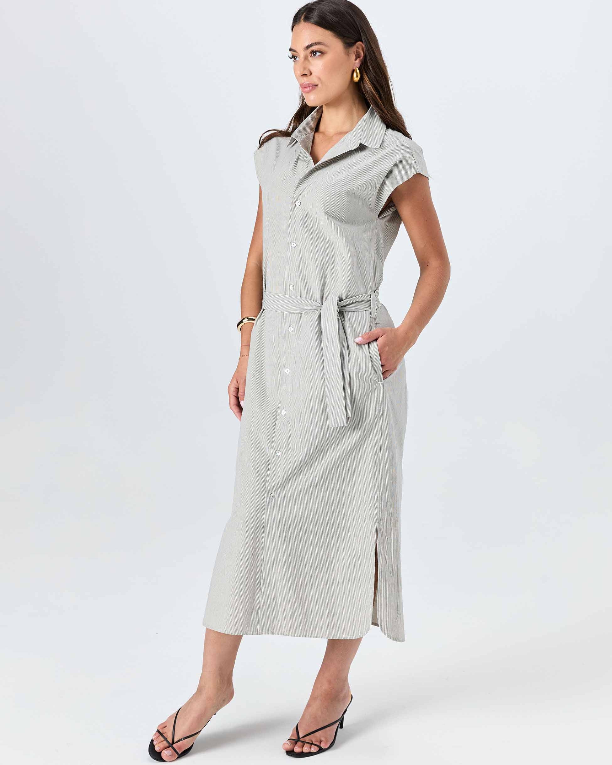 Poplin Shirt Dress - Black & White Stripe