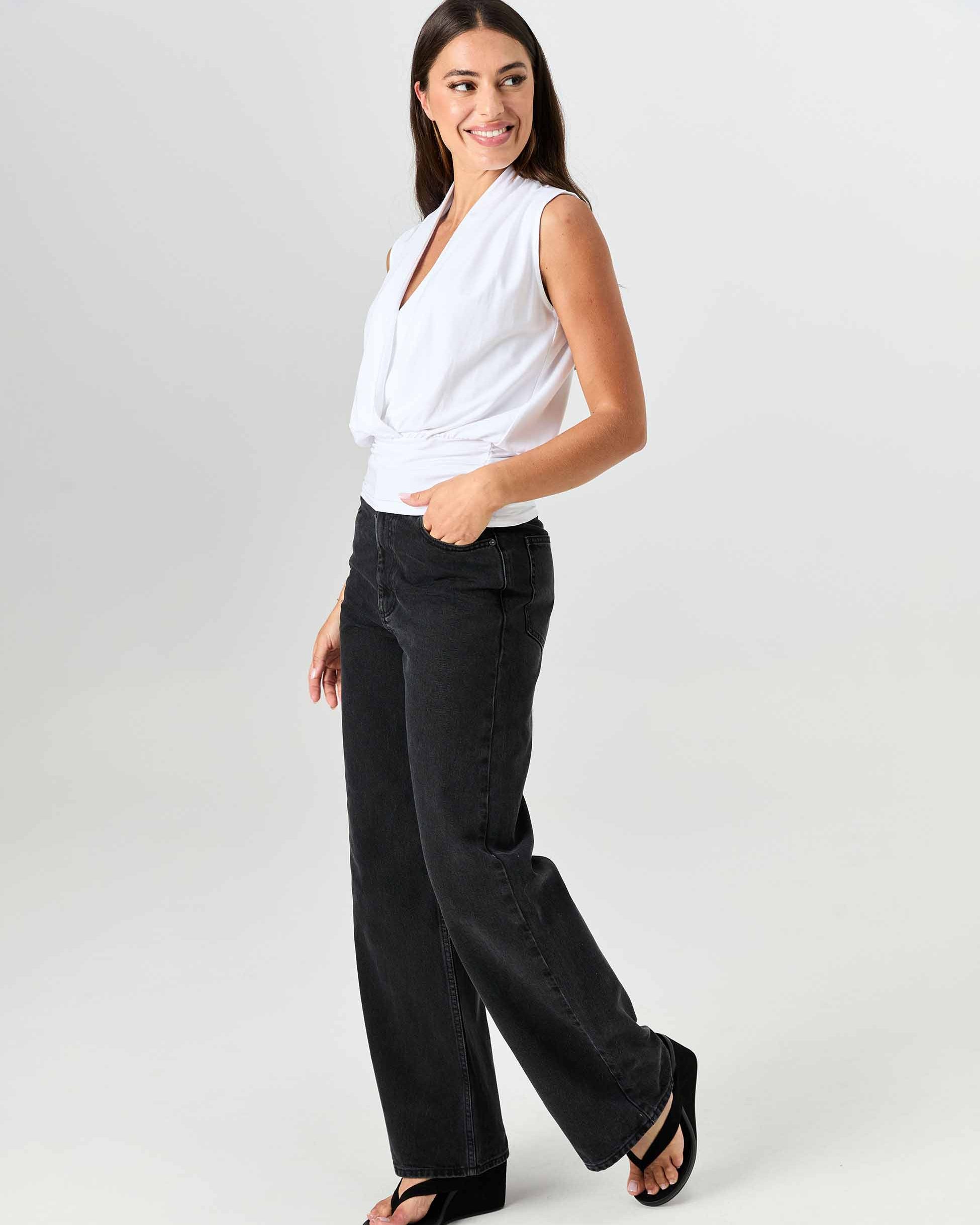 Shawl Collar Top - White