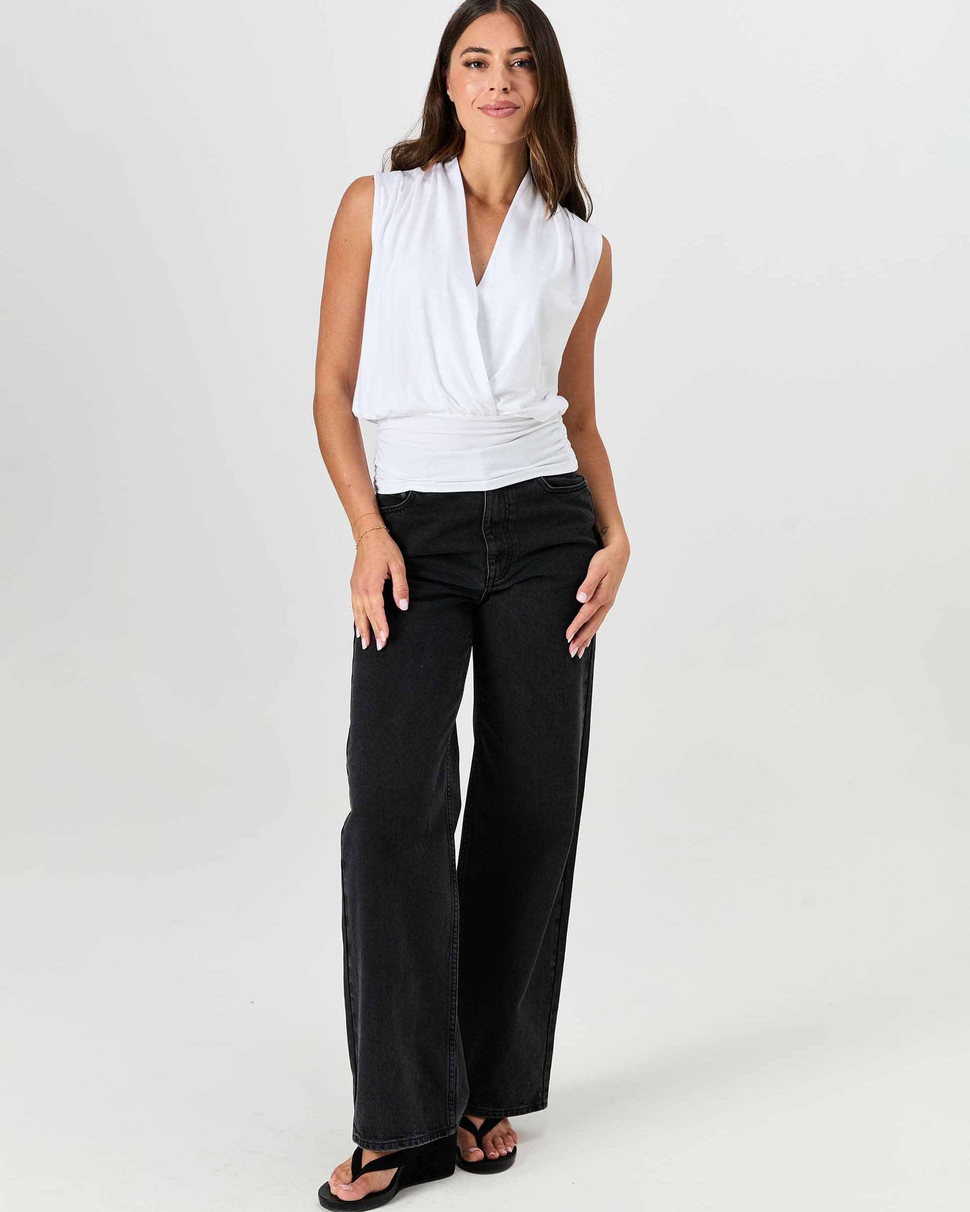 Shawl Collar Top - White