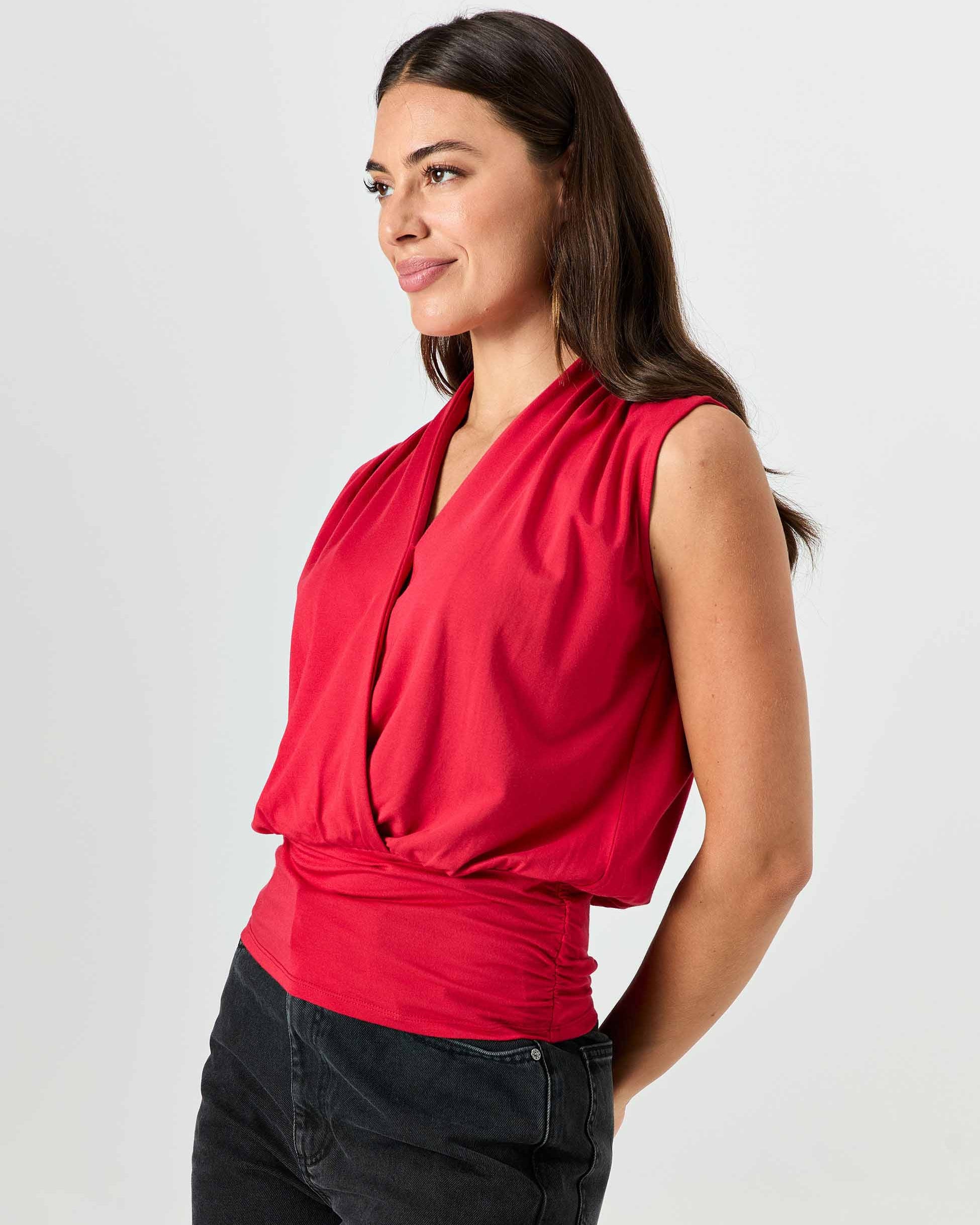 Shawl Collar Top - Cherry