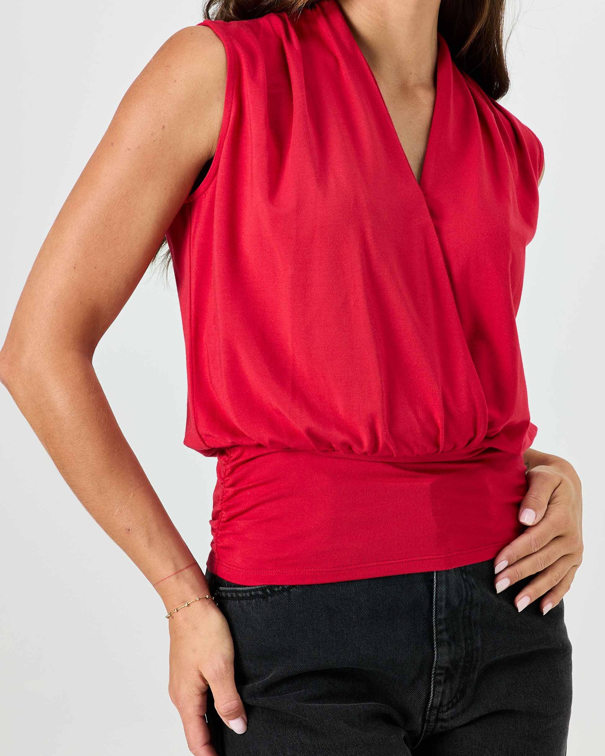 Shawl Collar Top - Cherry