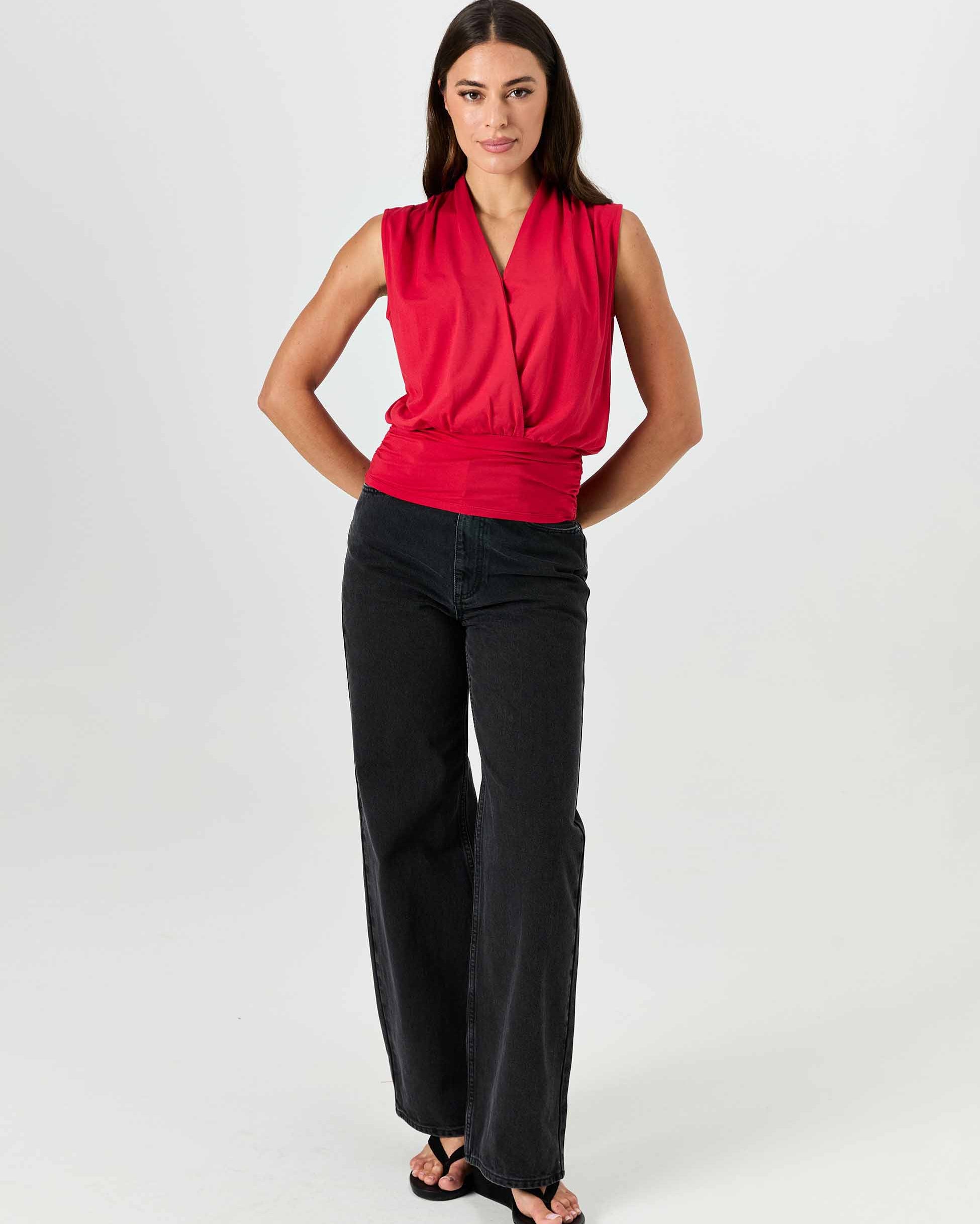 Shawl Collar Top - Cherry