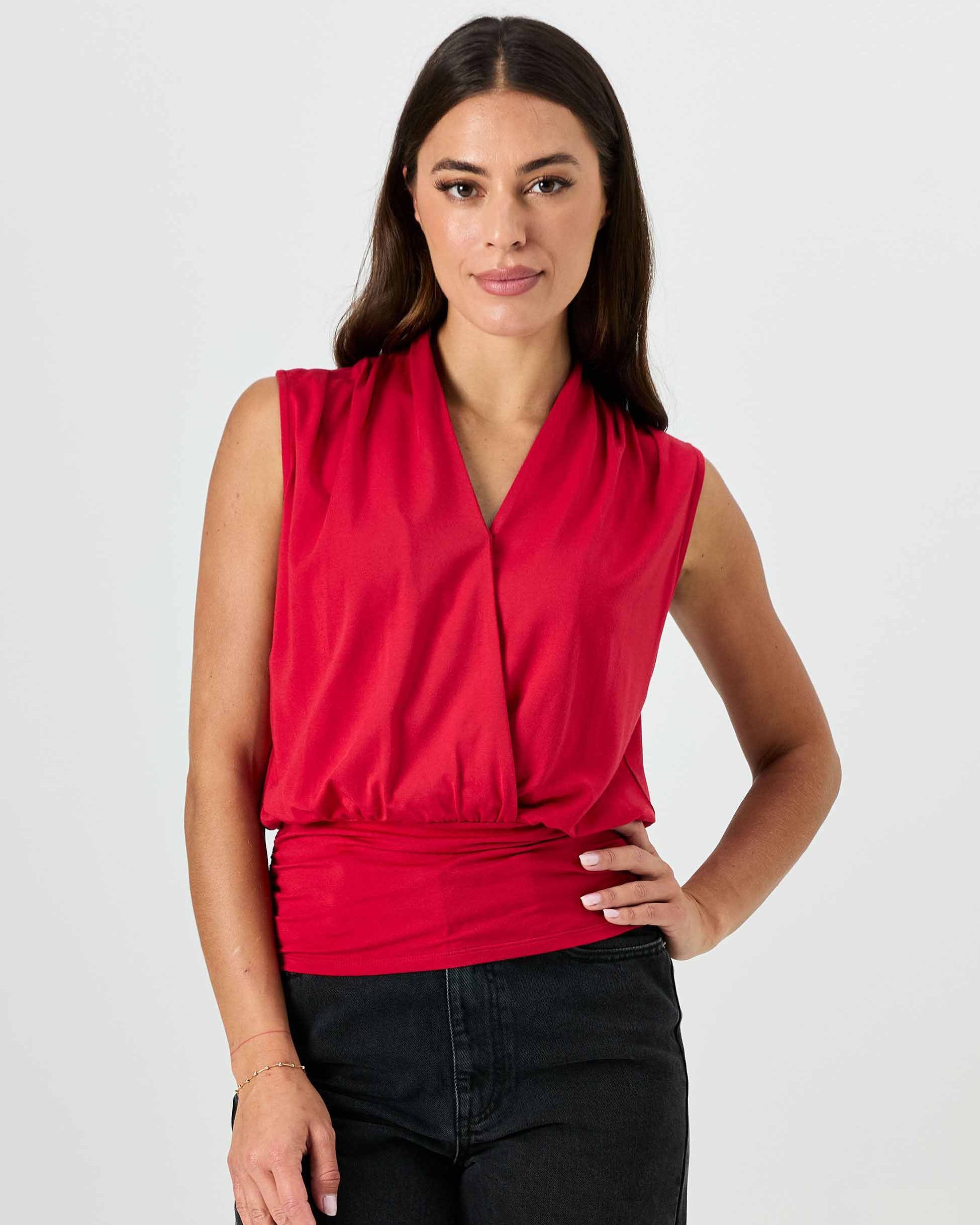 Shawl Collar Top - Cherry