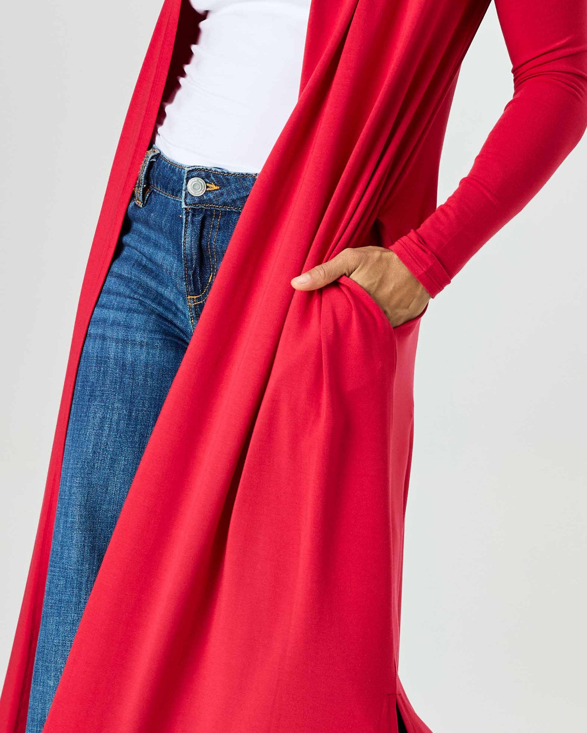Modal Longline Cardigan - Cherry