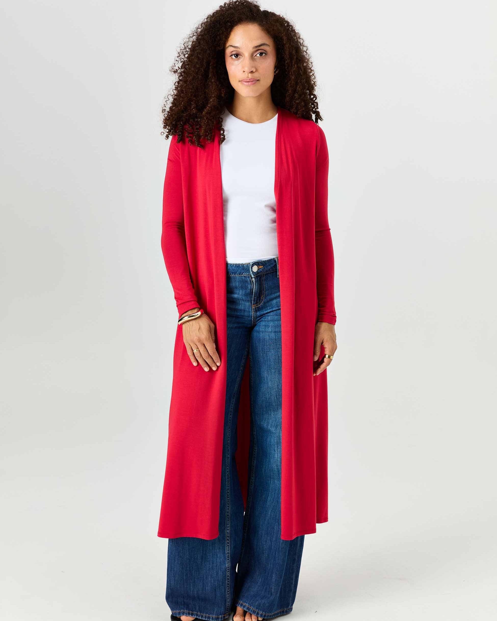 Modal Longline Cardigan - Cherry