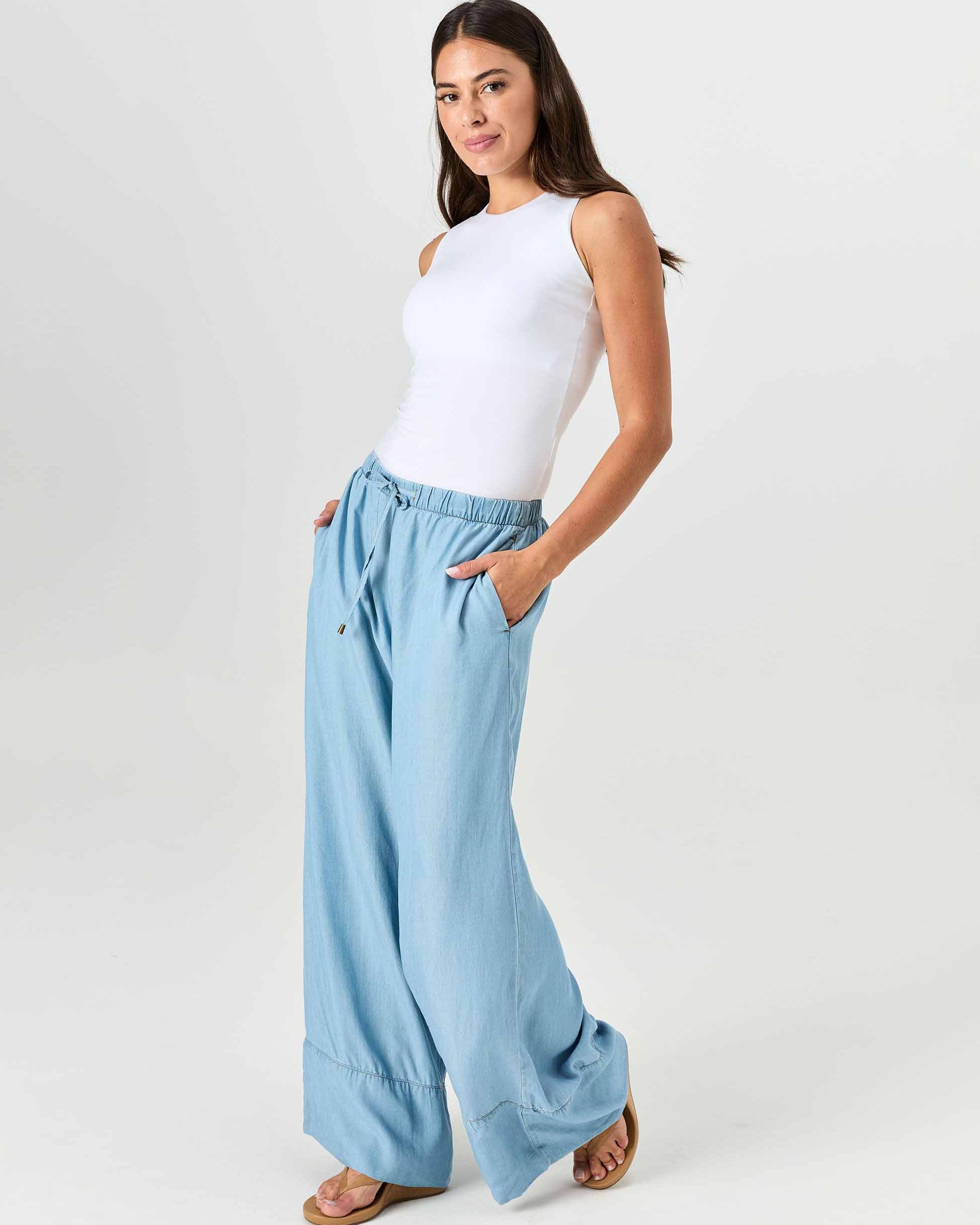 Denim Tencel Palazzo Pant - Light Denim
