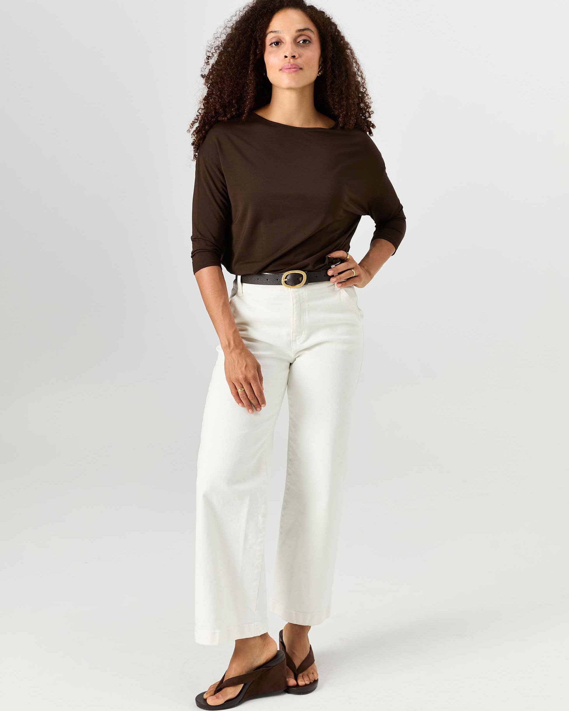 Modal Luxe Layer Tee 3/4 Sleeve - Coffee Bean