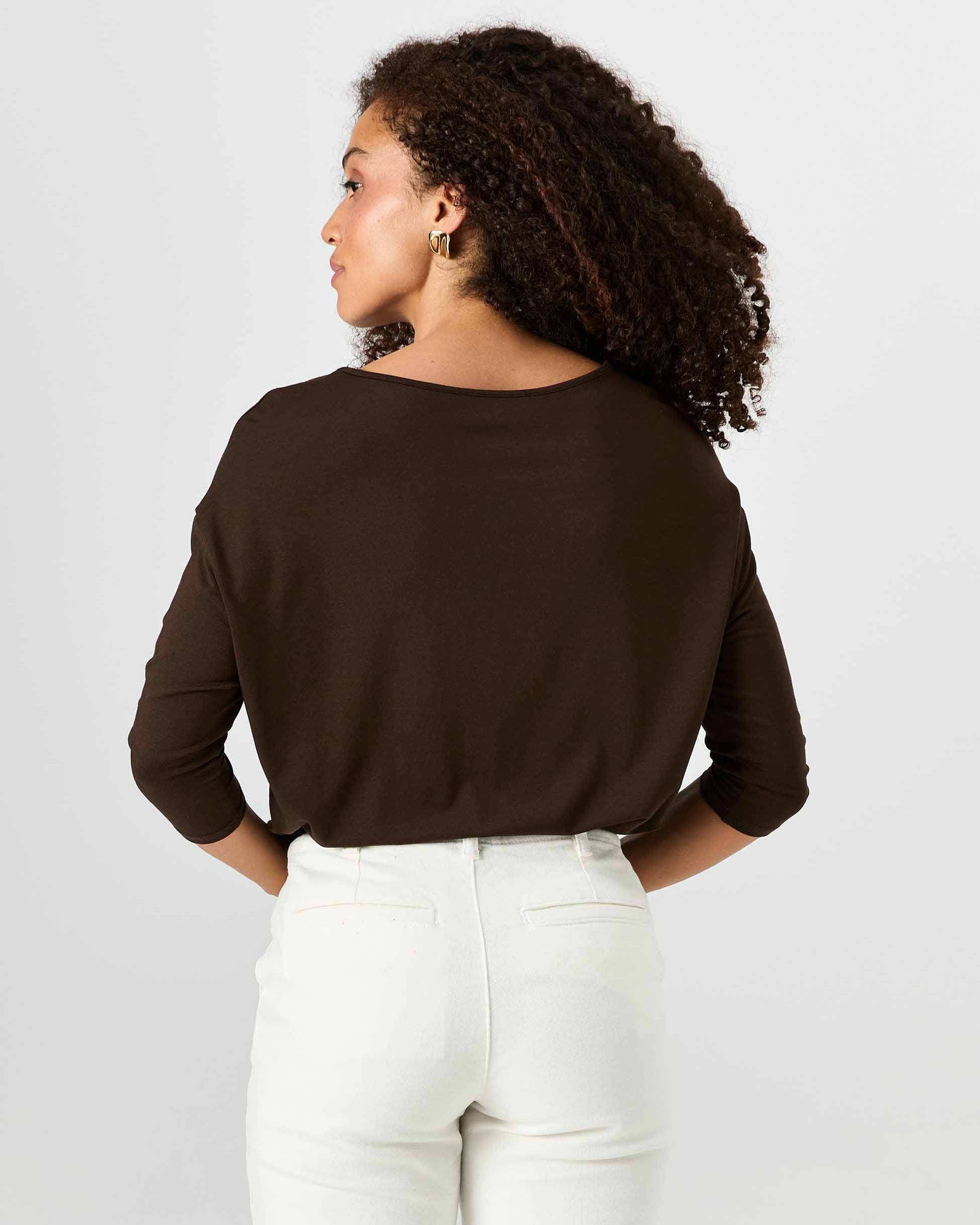 Modal Luxe Layer Tee 3/4 Sleeve - Coffee Bean