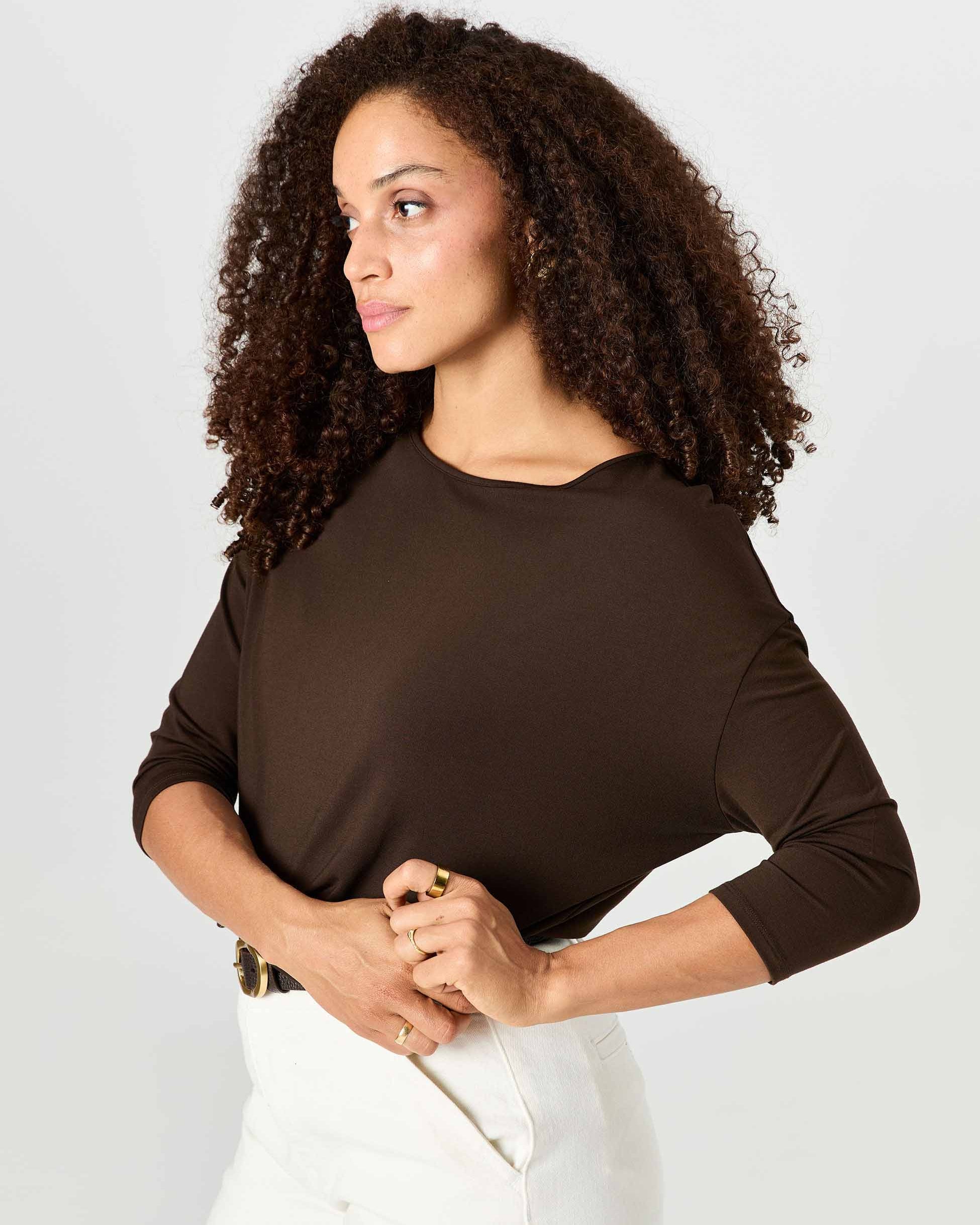 Modal Luxe Layer Tee 3/4 Sleeve - Coffee Bean