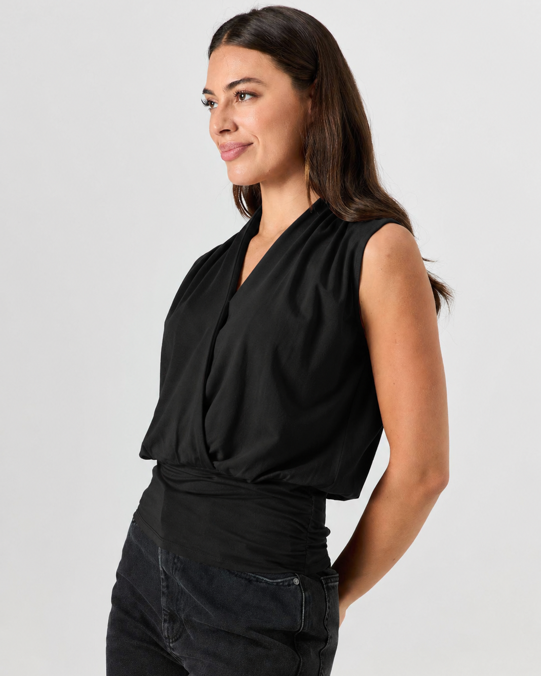 Shawl Collar Top Black