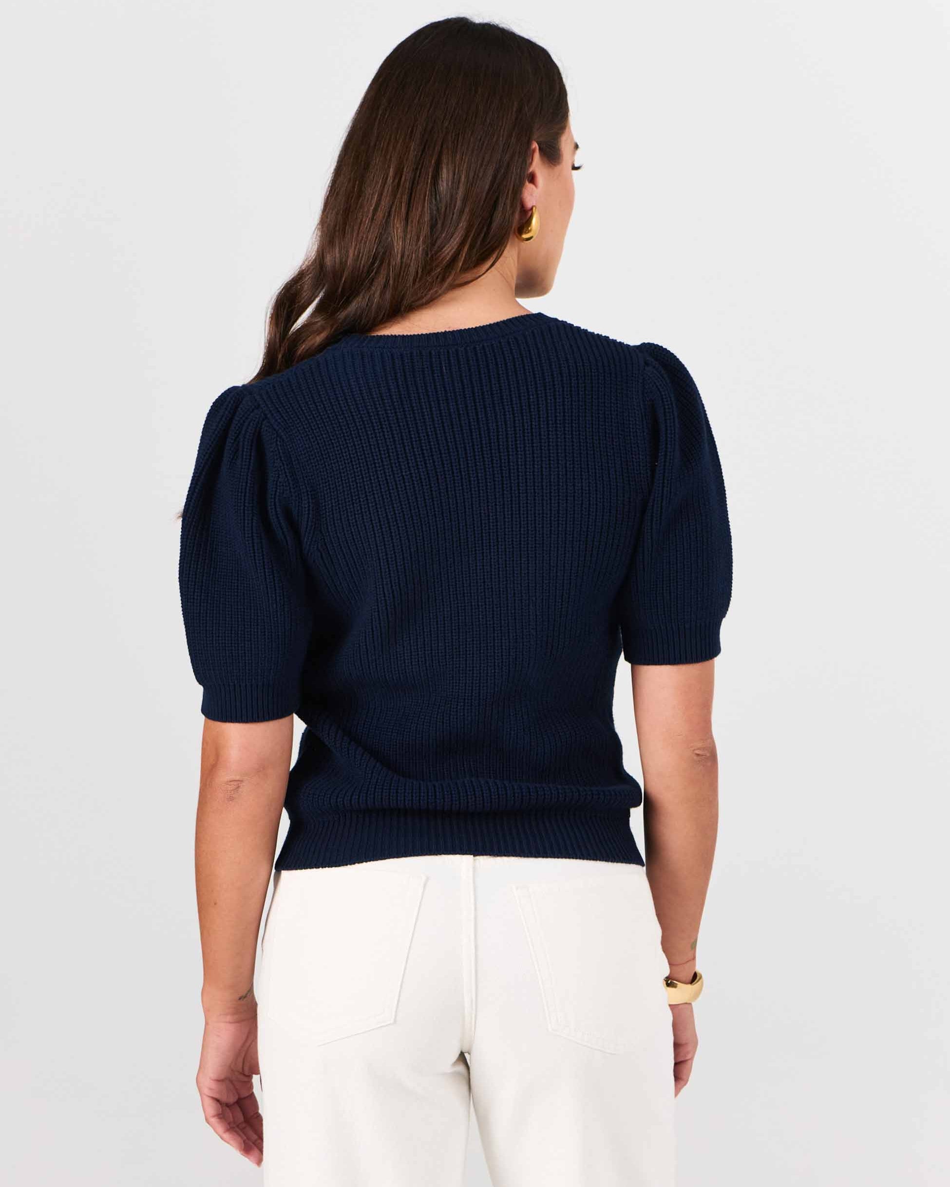 Claire Cotton Knit Top - Navy