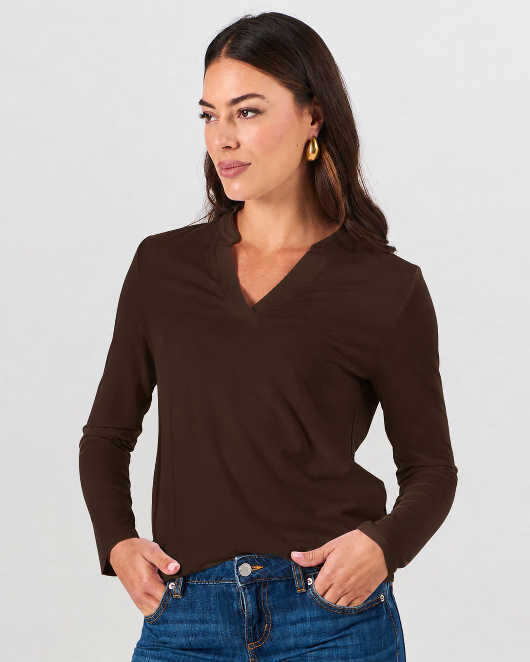 Nero Long Sleeve Top - Coffee Bean