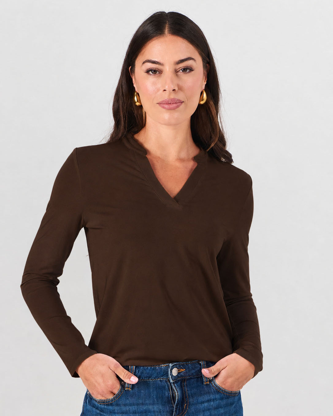 Nero Long Sleeve Top - Coffee Bean