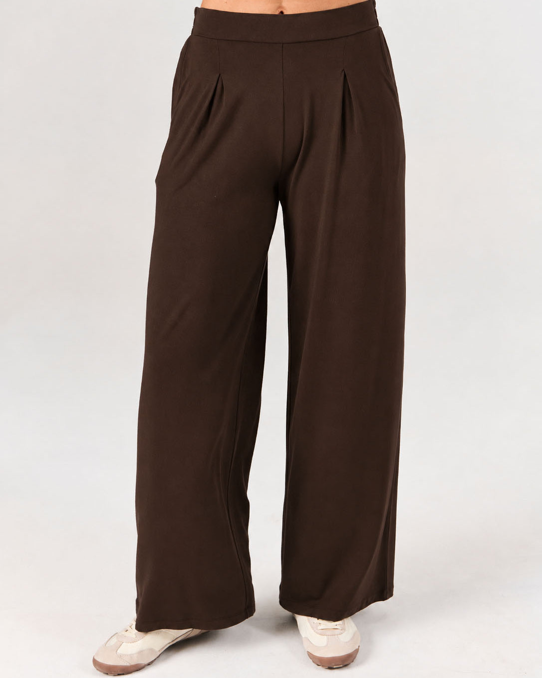 Pleat Front Wide Leg Pants - Coffee Bean