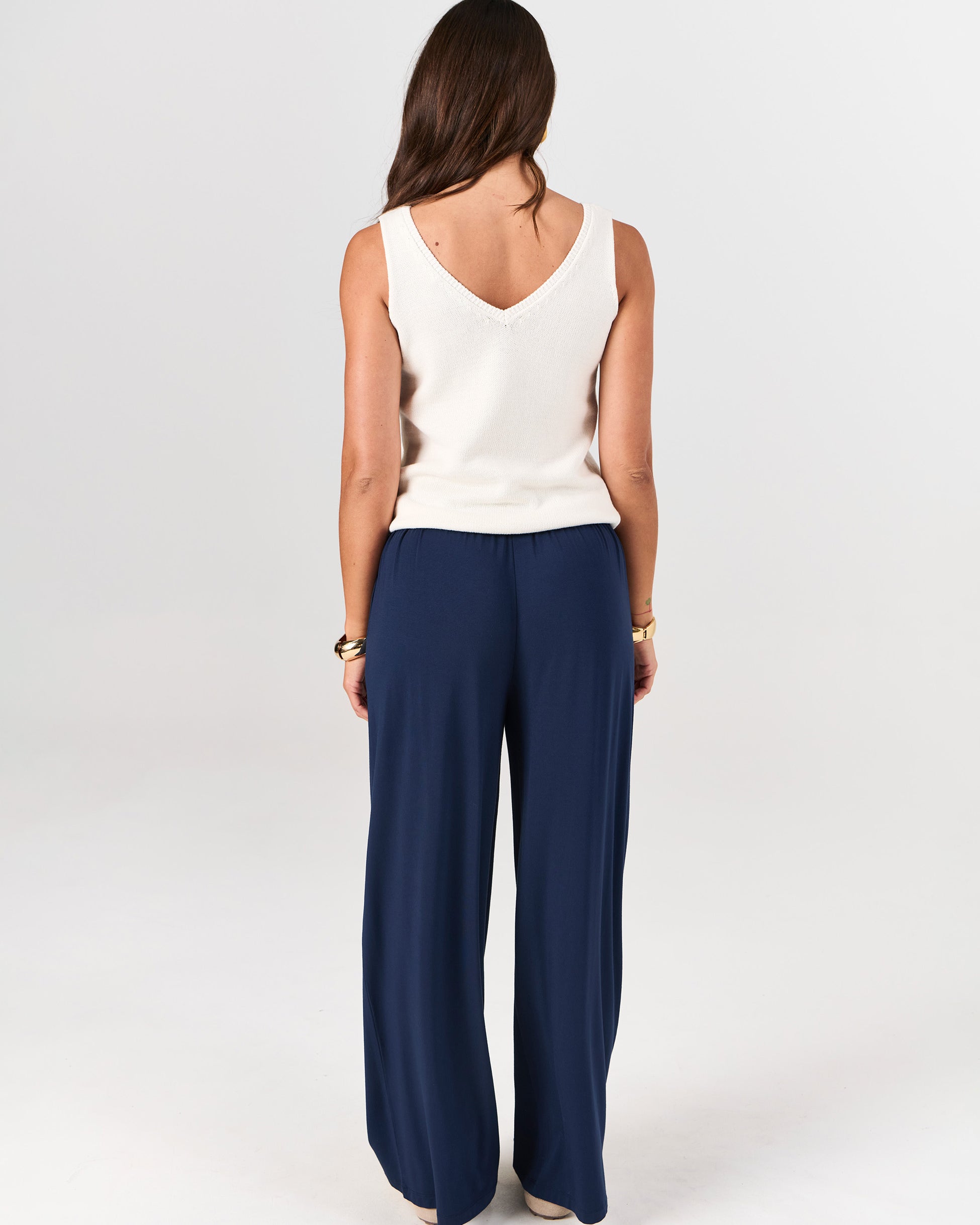 Pleat Front Wide Leg Pants - Navy