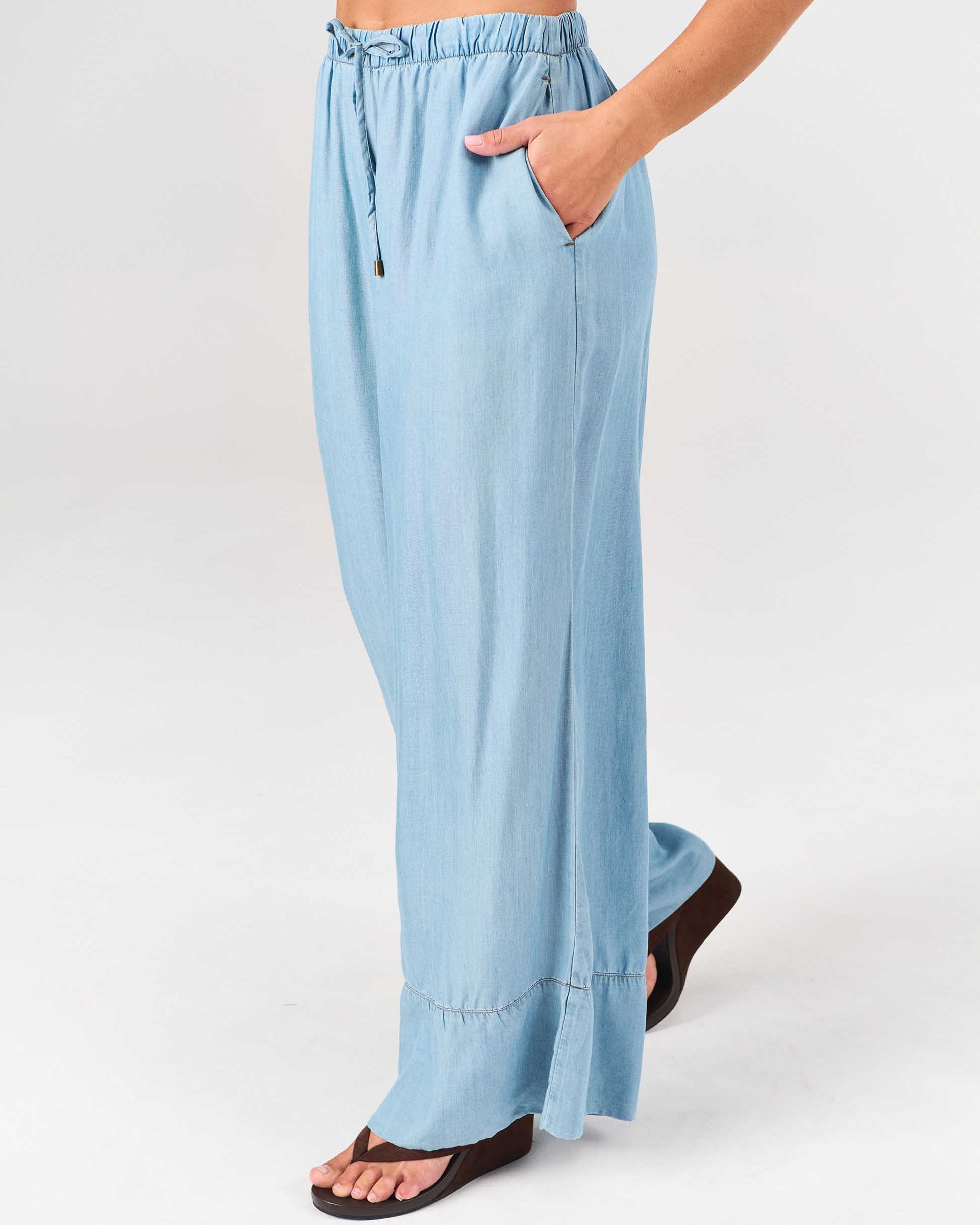 Denim Tencel Palazzo Pant - Light Denim