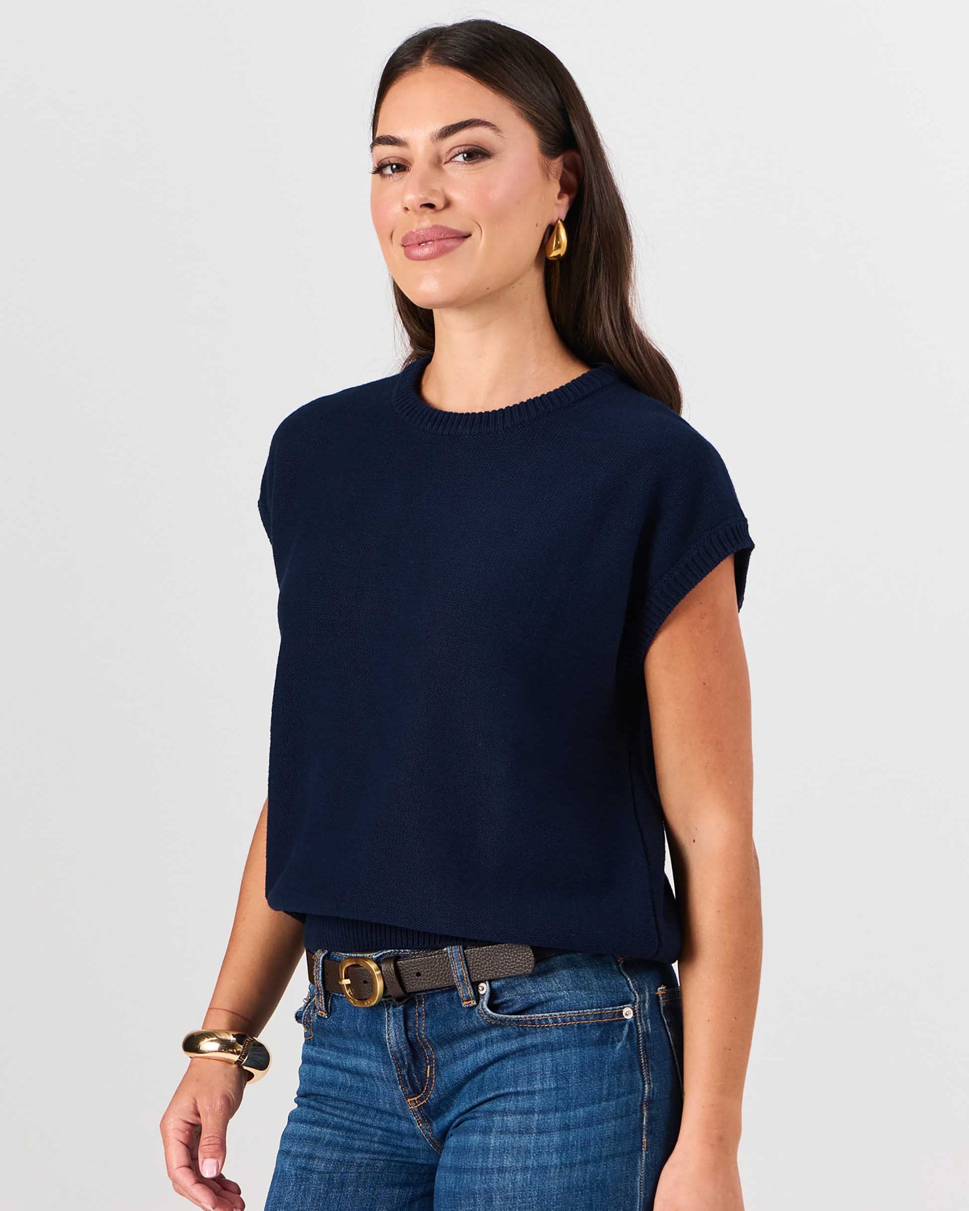 Lee Cotton Knit Vest- Navy