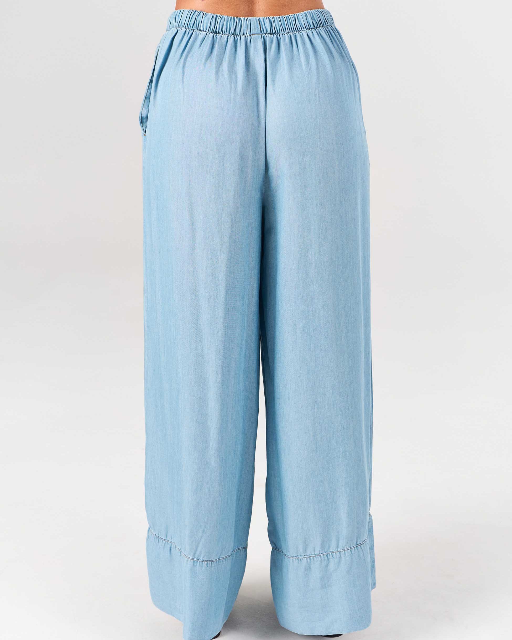 Denim Tencel Palazzo Pant - Light Denim