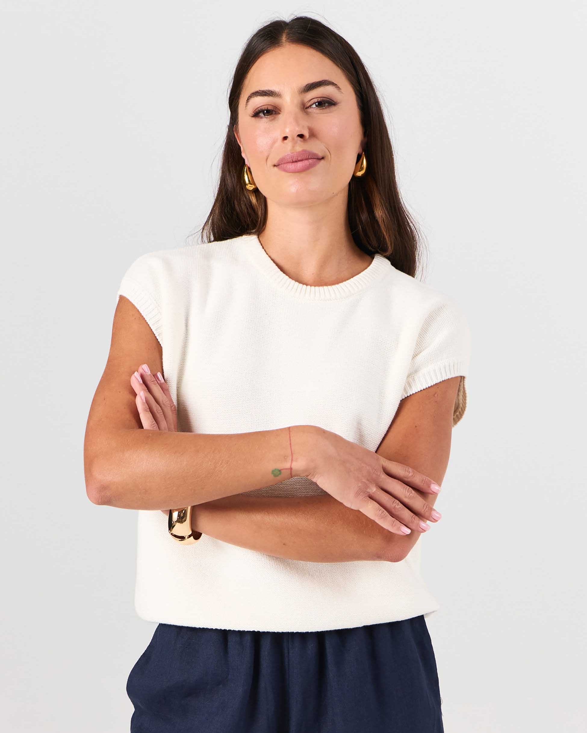 Lee Cotton Knit Vest- Soft White